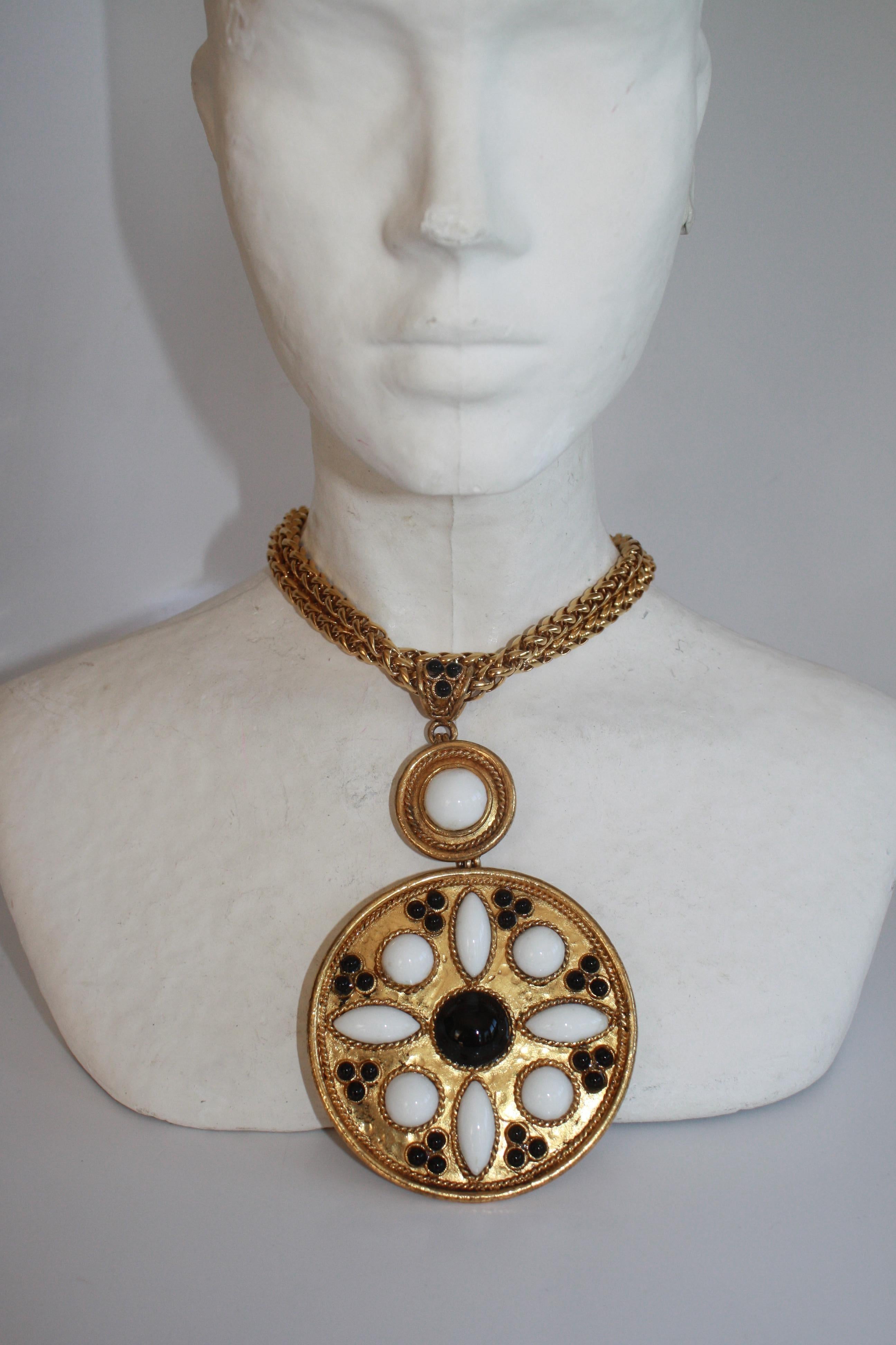 Modern Francoise Montague Pate de Verre and Gilded Brass Pendant Necklace For Sale