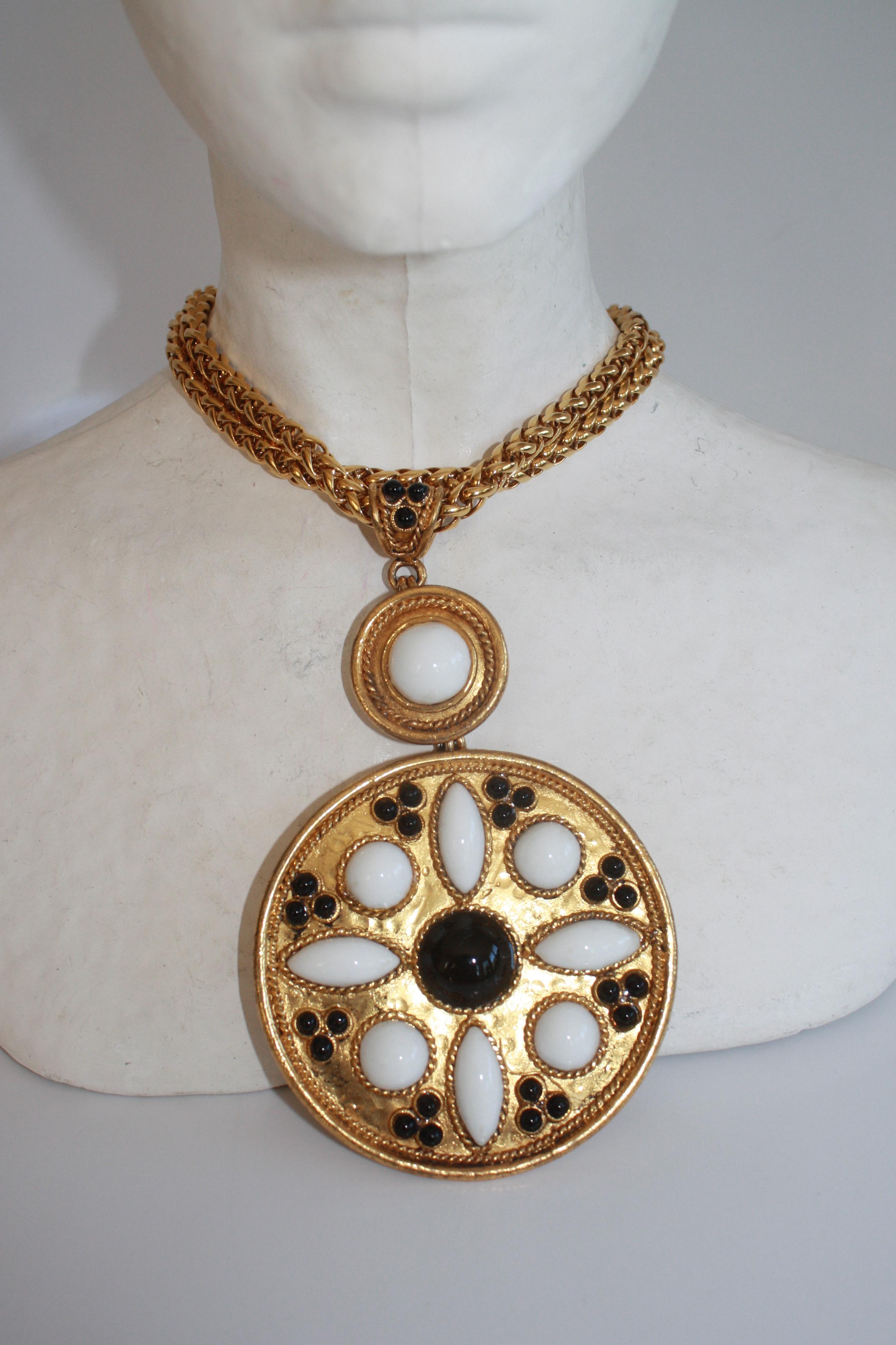 Women's or Men's Francoise Montague Pate de Verre and Gilded Brass Pendant Necklace For Sale