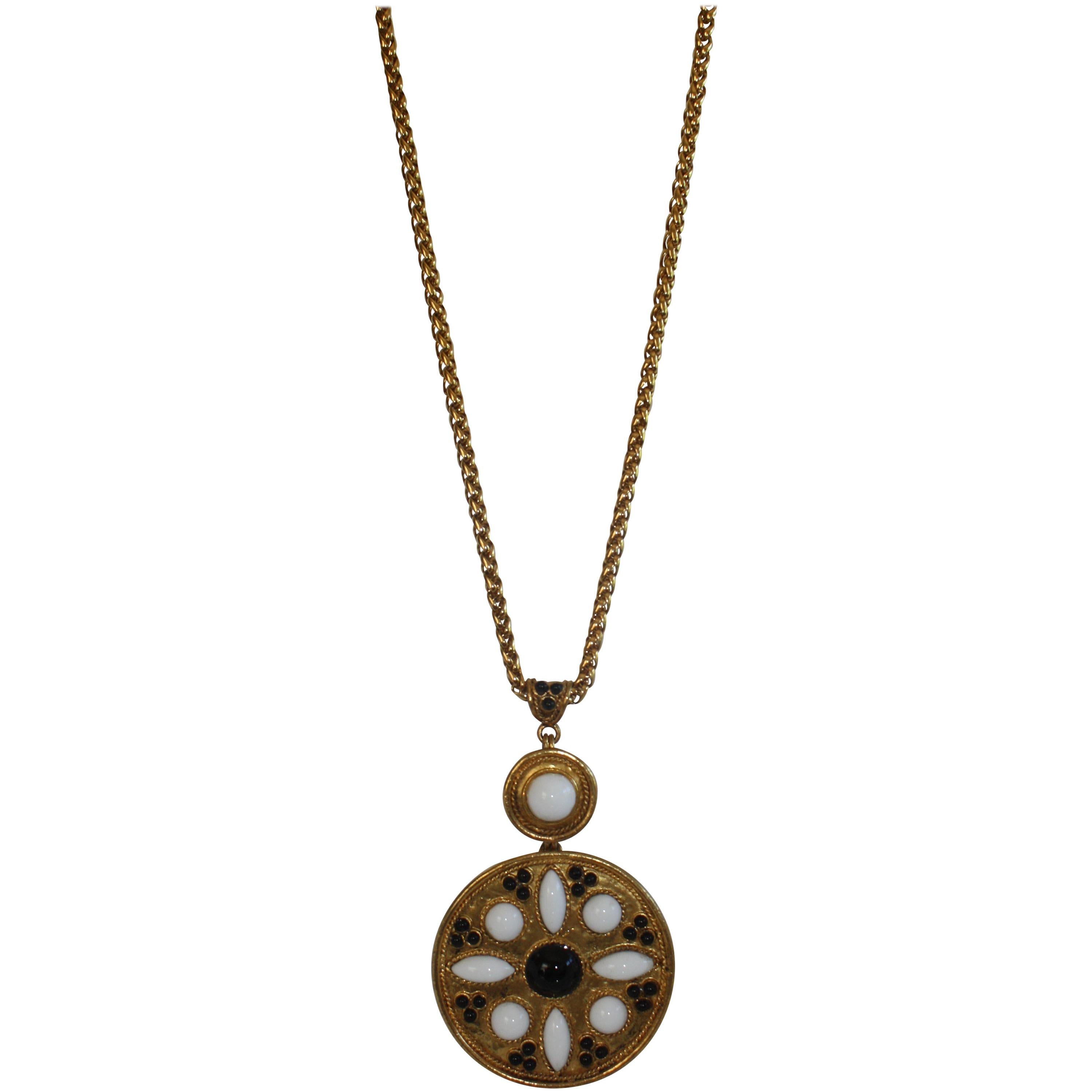 Francoise Montague Pate de Verre and Gilded Brass Pendant Necklace For Sale