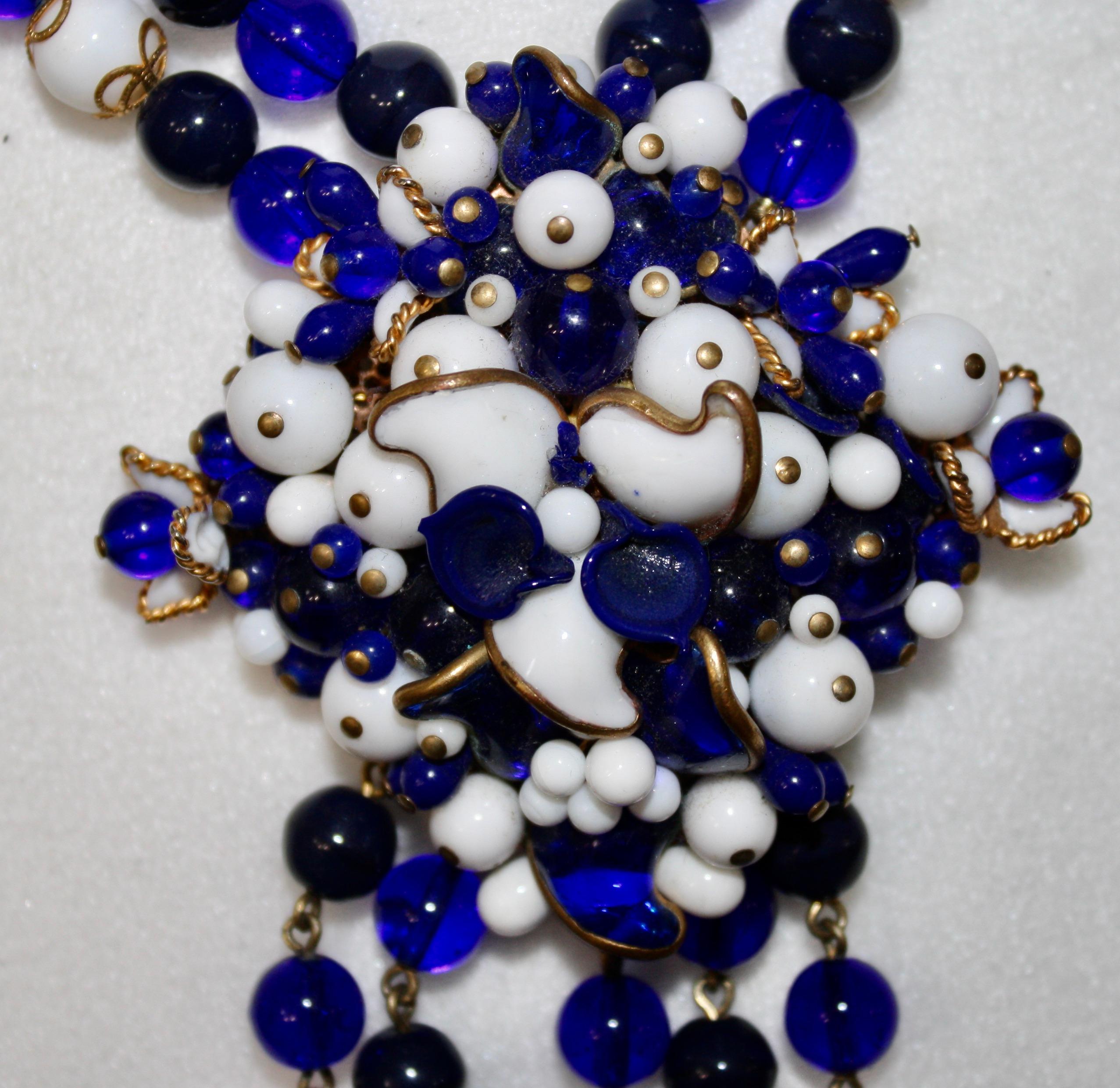 Modern Francoise Montague Pate de Verre Navy and White Benny Necklace