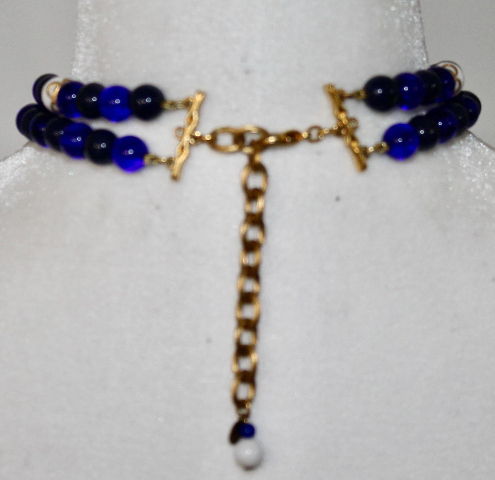 Francoise Montague Pate de Verre Navy and White Benny Necklace 1