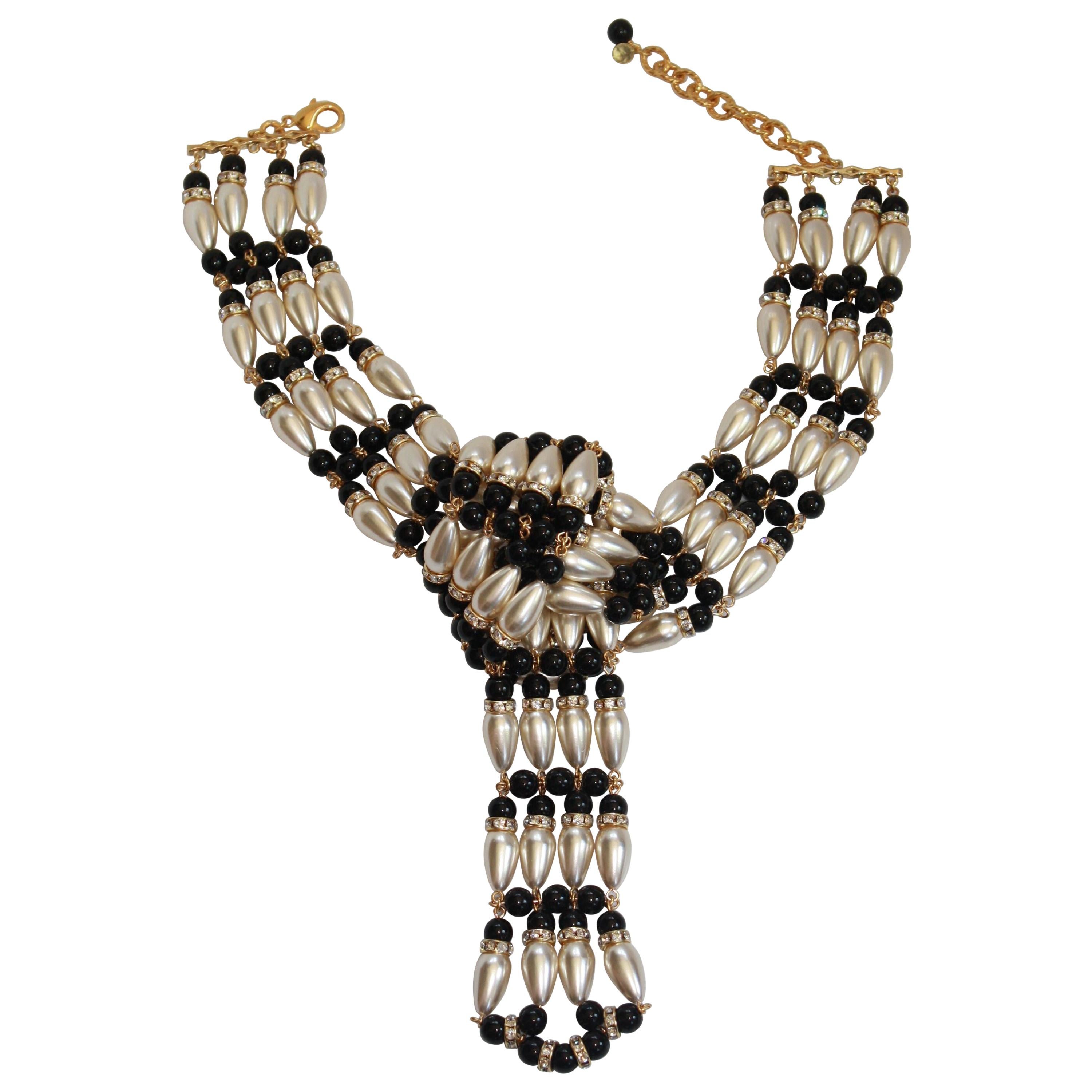 Francoise Montague Pearl and Crystal Knot Choker Necklace