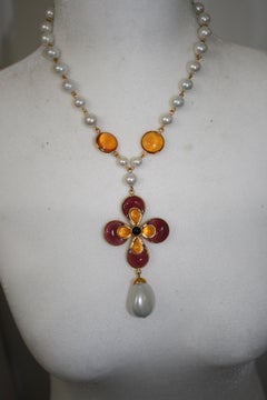 Francoise Montague Pearl and Pate de Verre Choker