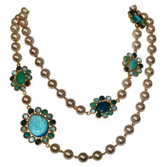Francoise Montague Pearl and Pate de Verre long Sautoir