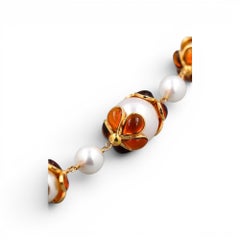 Francoise Montague Pearl and Red Pate de Verre Cabochon Long Sautoir