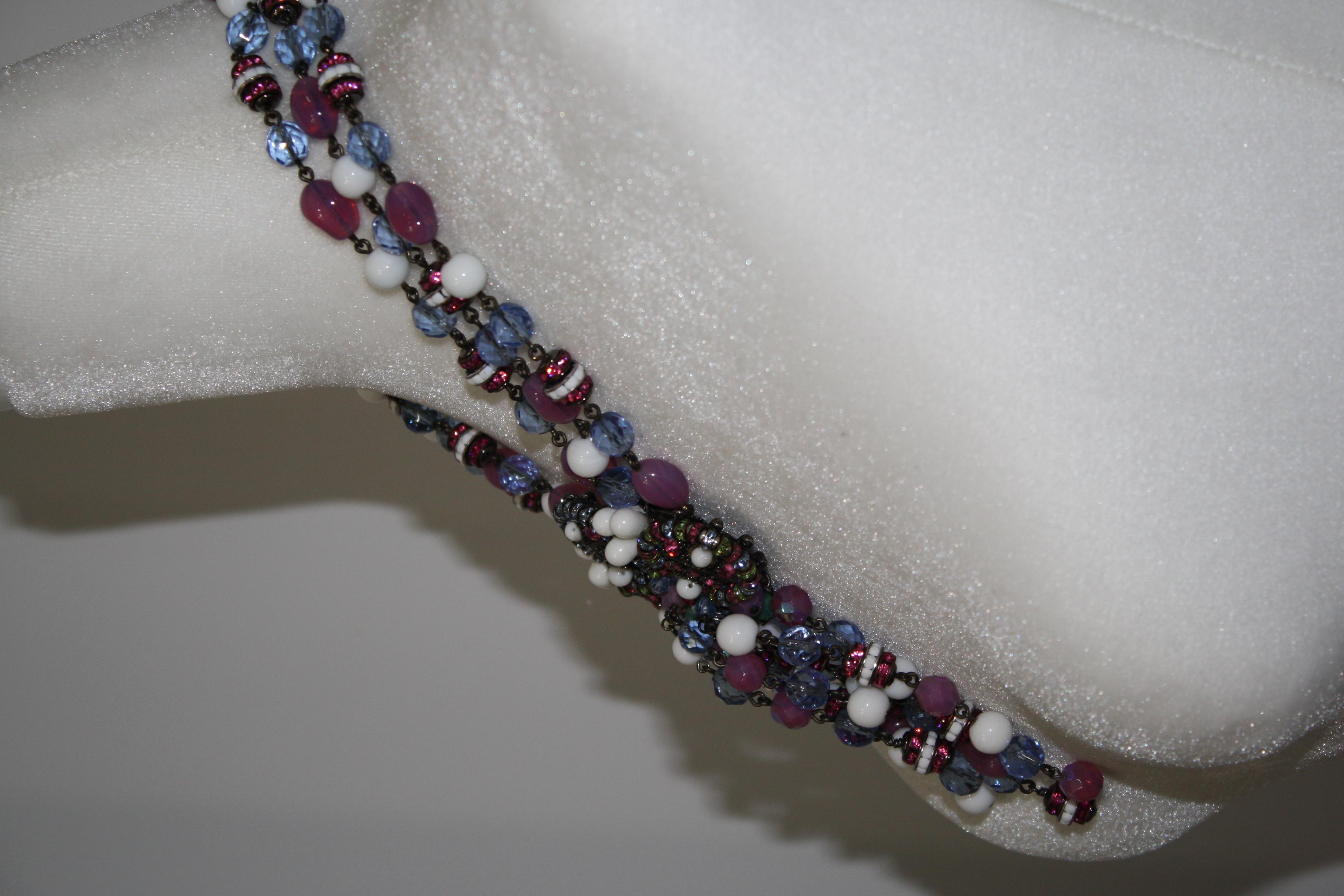 Women's Francoise Montague Purple Blue and White Glass Statement Necklace For Sale