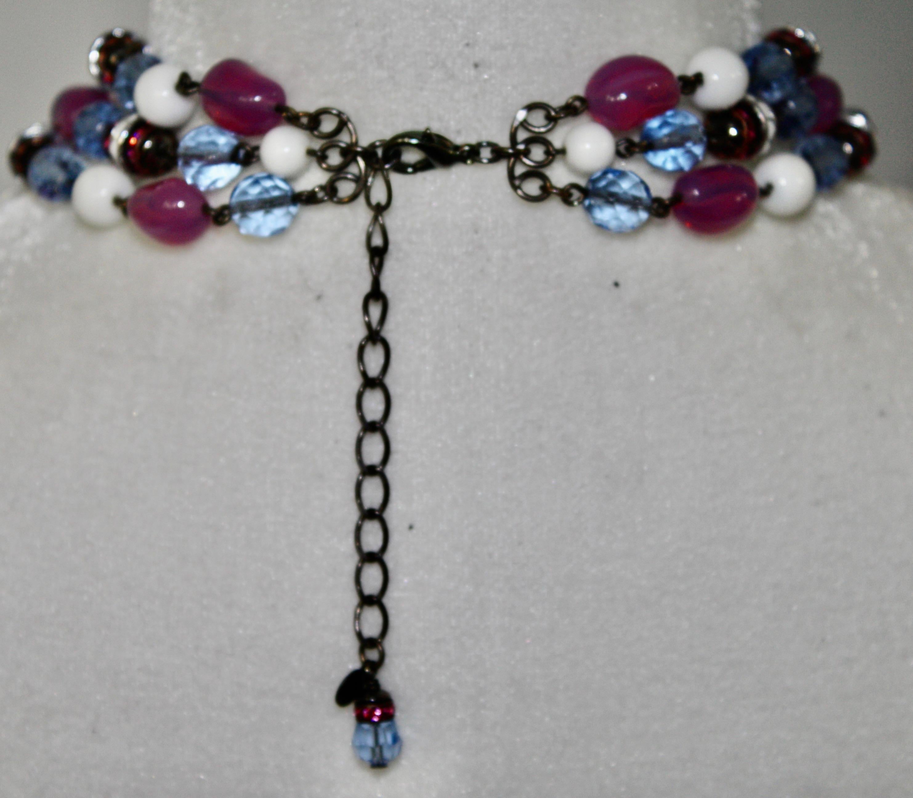 Francoise Montague Purple Blue and White Glass Statement Necklace In New Condition For Sale In Virginia Beach, VA