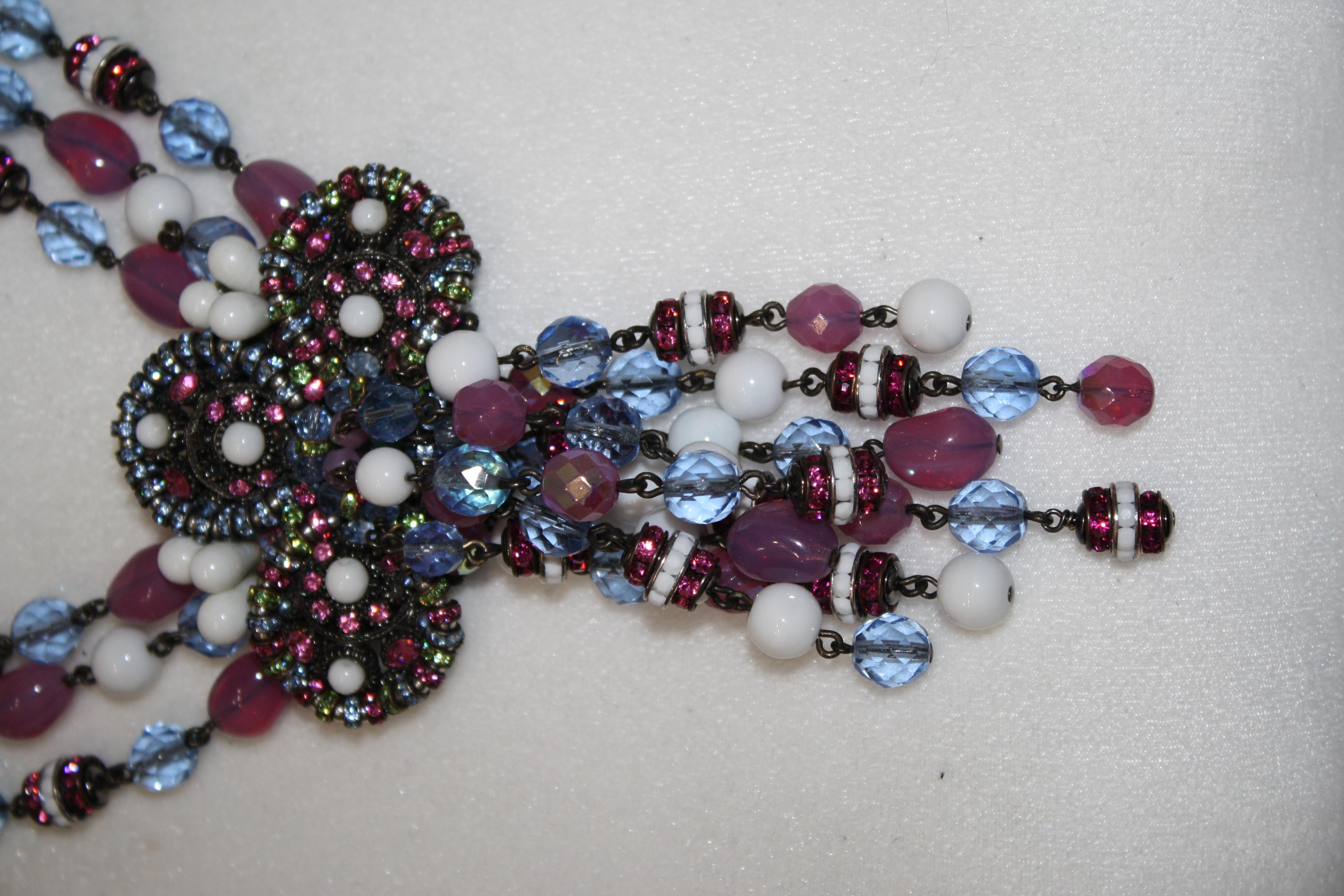 Women's Francoise Montague Purple Blue and White Glass Statement Necklace For Sale