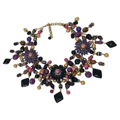 Francoise Montague Purple, Pink and Black Unique Fringe Necklace