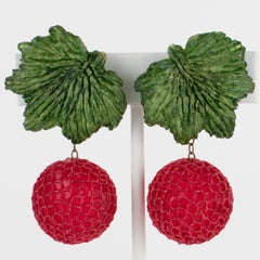 Francoise Montague Raspberry Resin Dangle Clip Earrings