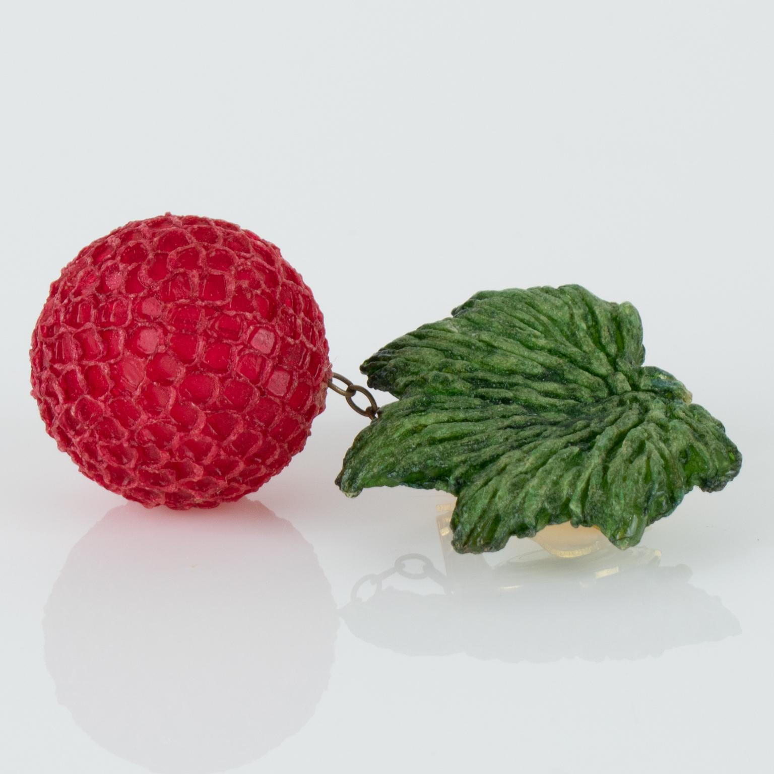 Francoise Montague Himbeere Harz baumeln Clip Ohrringe im Angebot 2