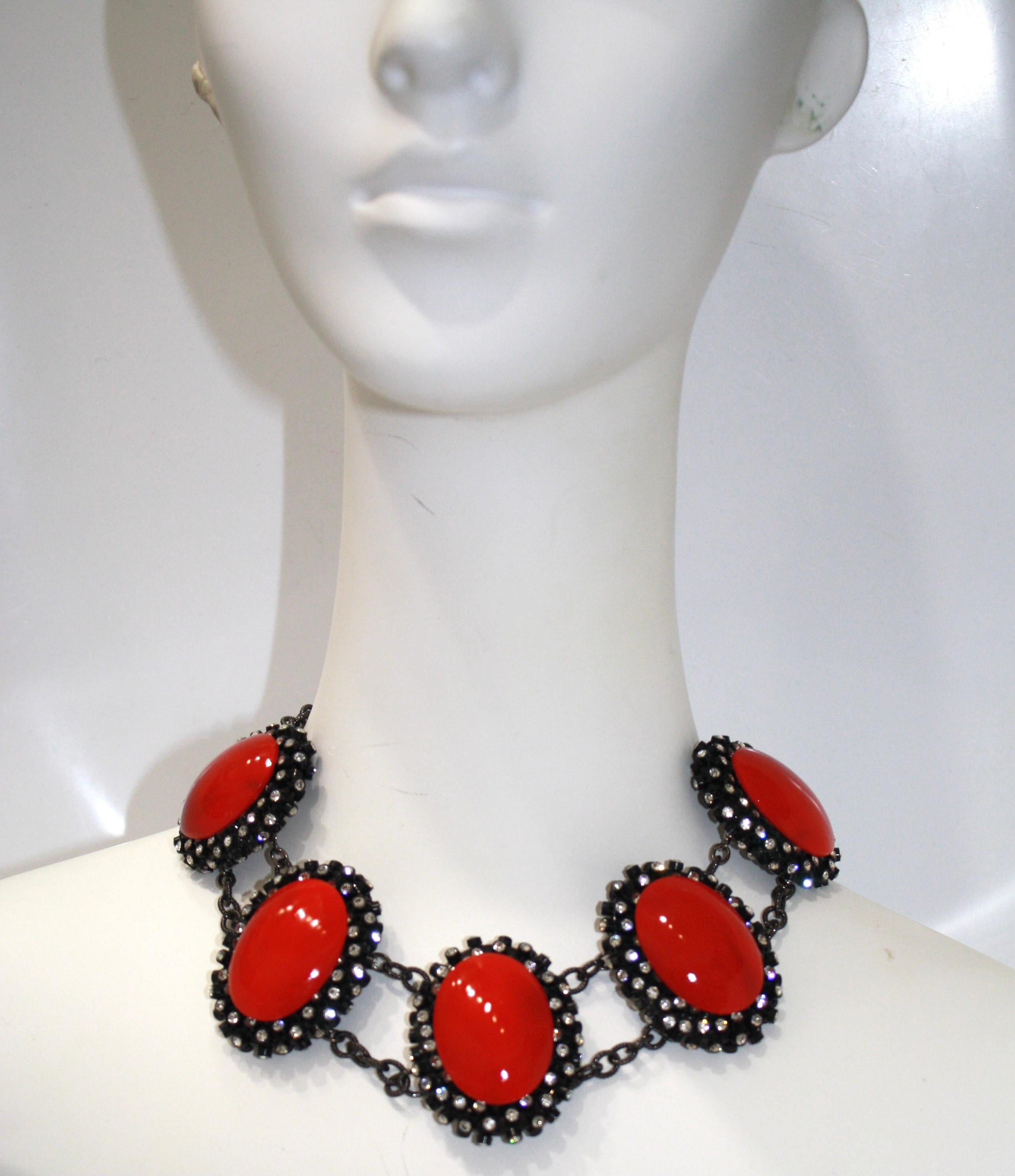 Francoise Montague Red Agate, Swarovski Crystal, and Black Rhodium Necklace 1