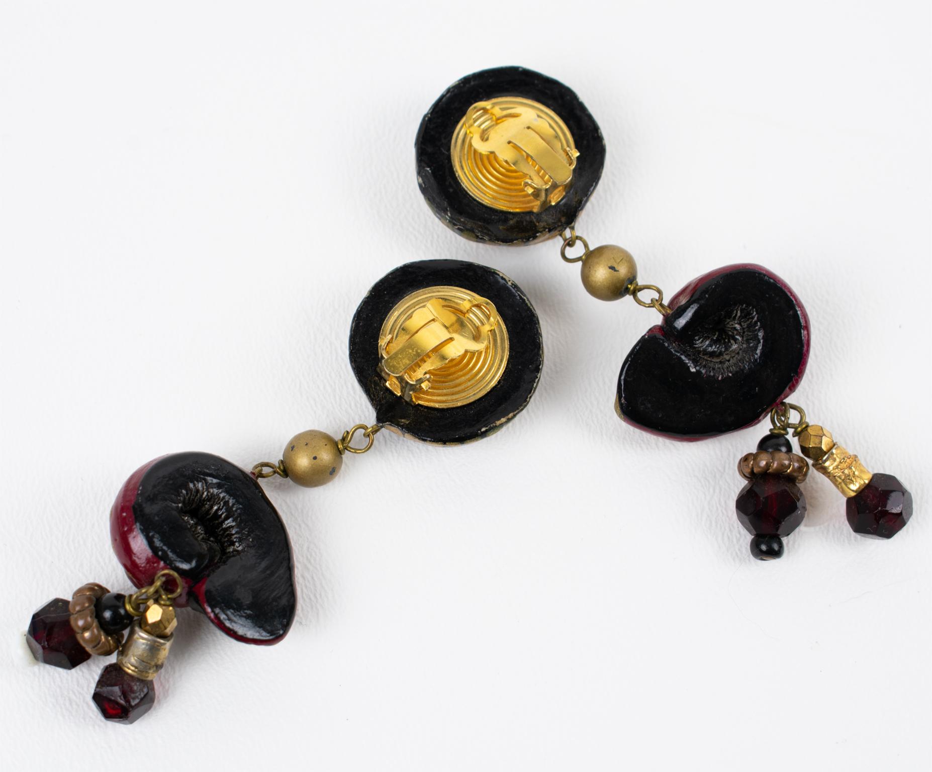 Francoise Montague Red and Black Dangle Earrings In Good Condition For Sale In Atlanta, GA