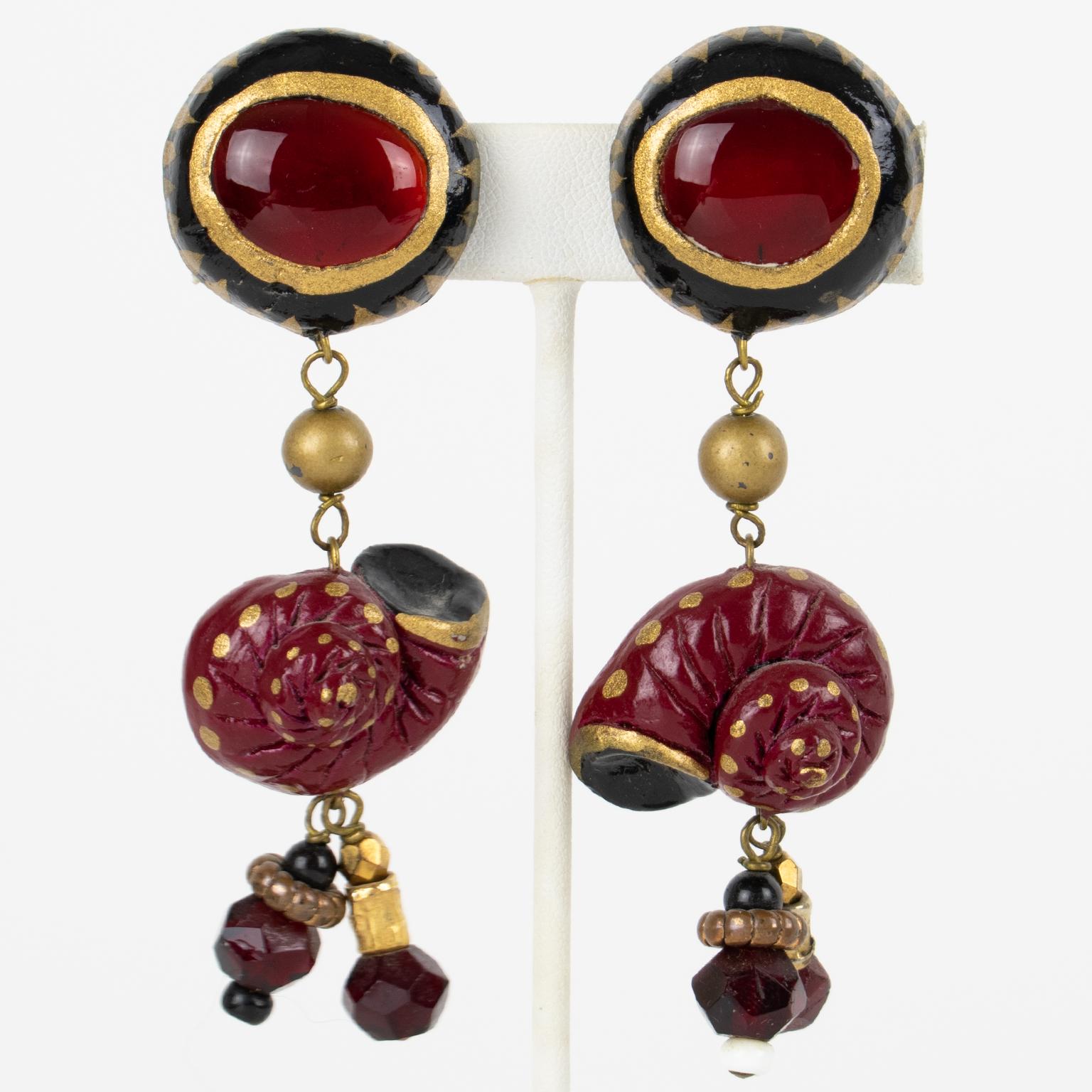 Francoise Montague Red and Black Dangle Earrings For Sale 1