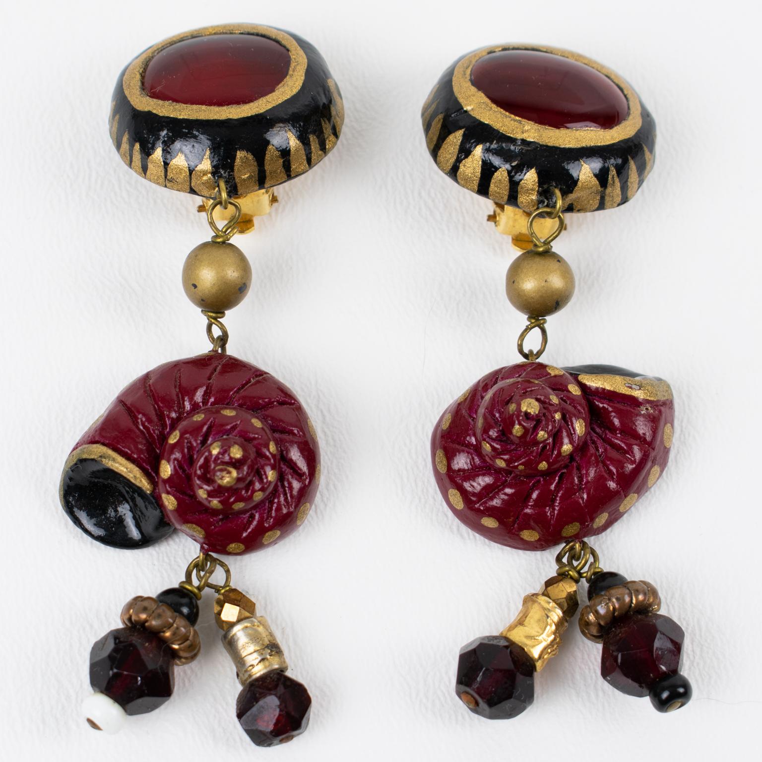 Francoise Montague Red and Black Dangle Earrings For Sale 2
