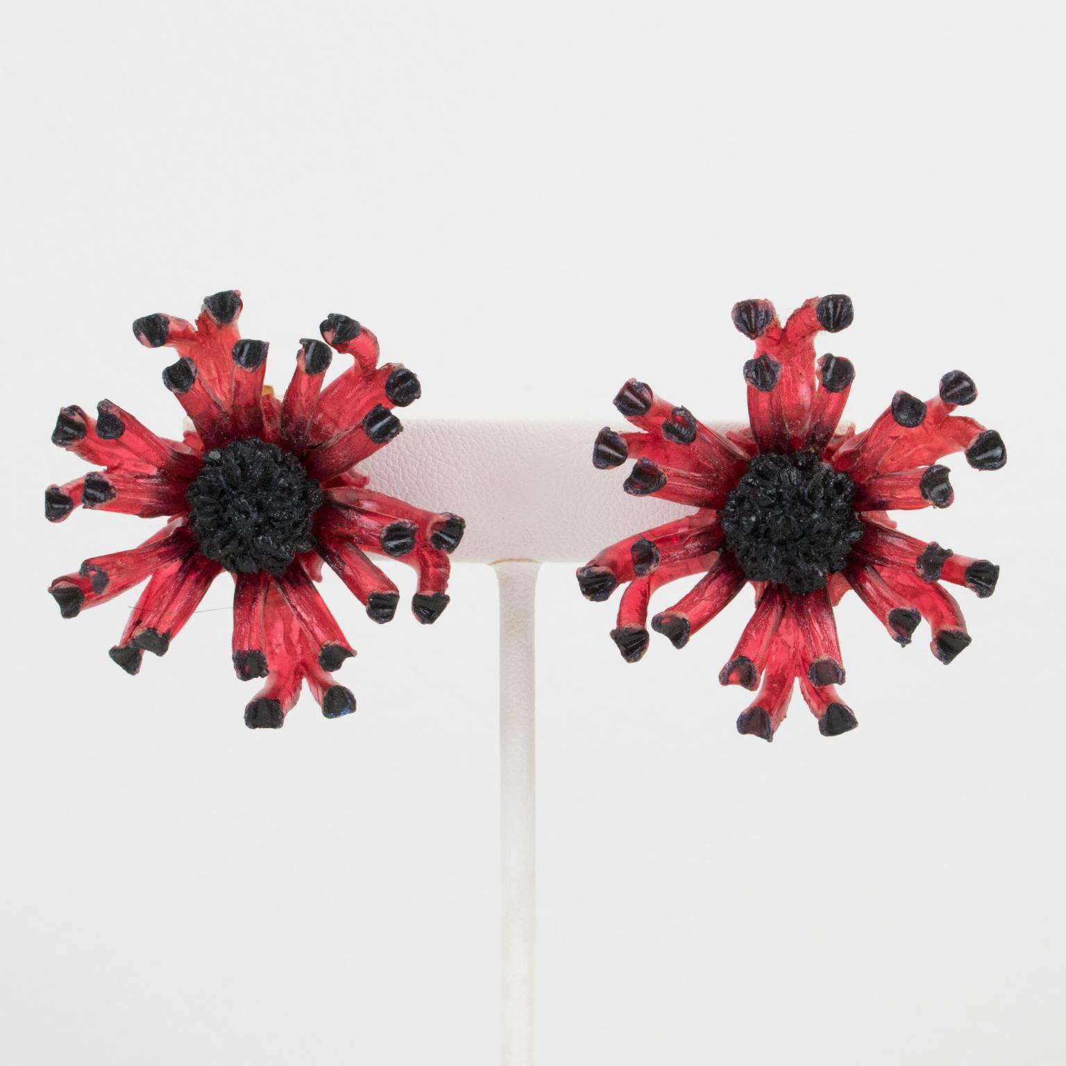 Francoise Montague Paris Red Floral Earrings For Sale 1