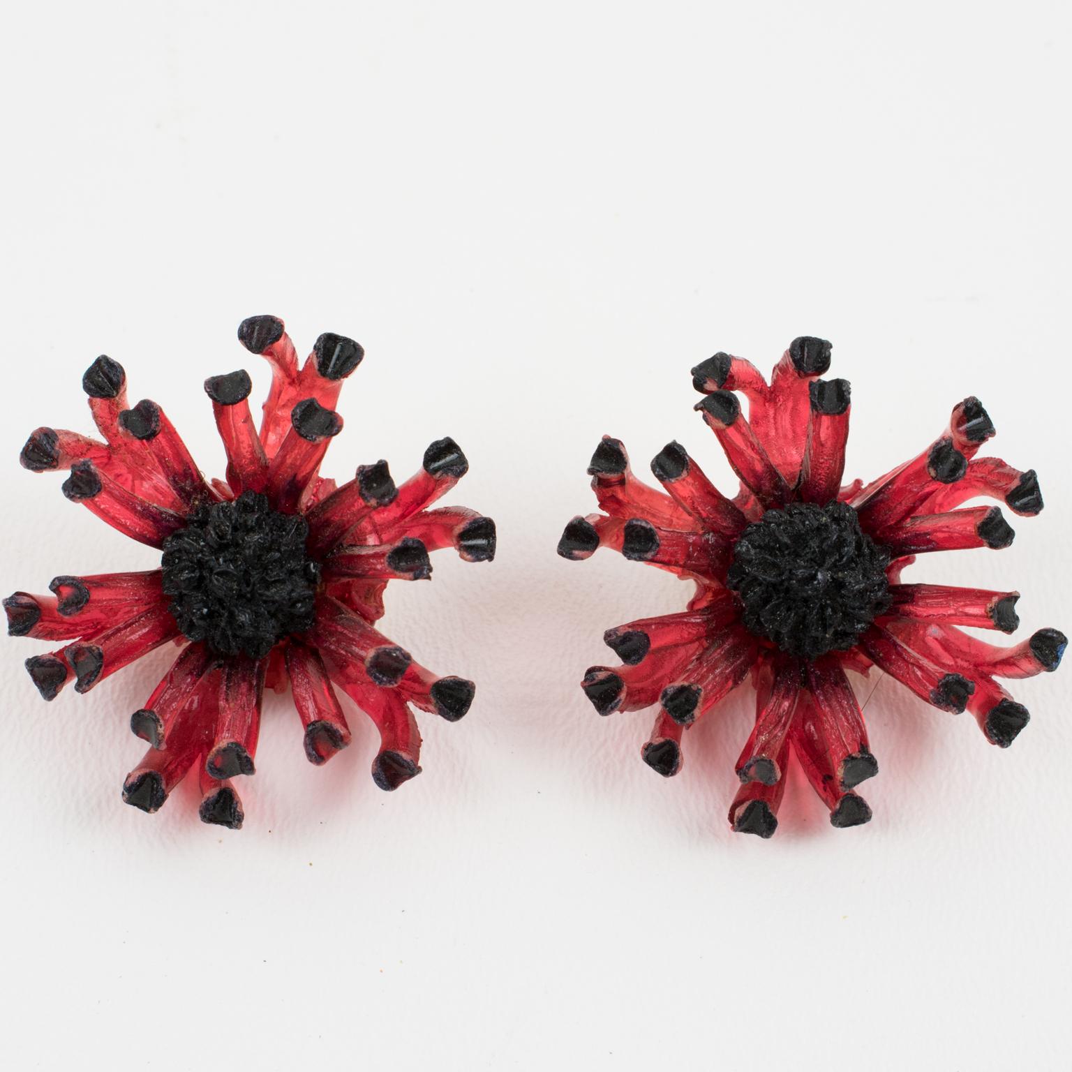 Modern Francoise Montague Paris Red Floral Earrings For Sale
