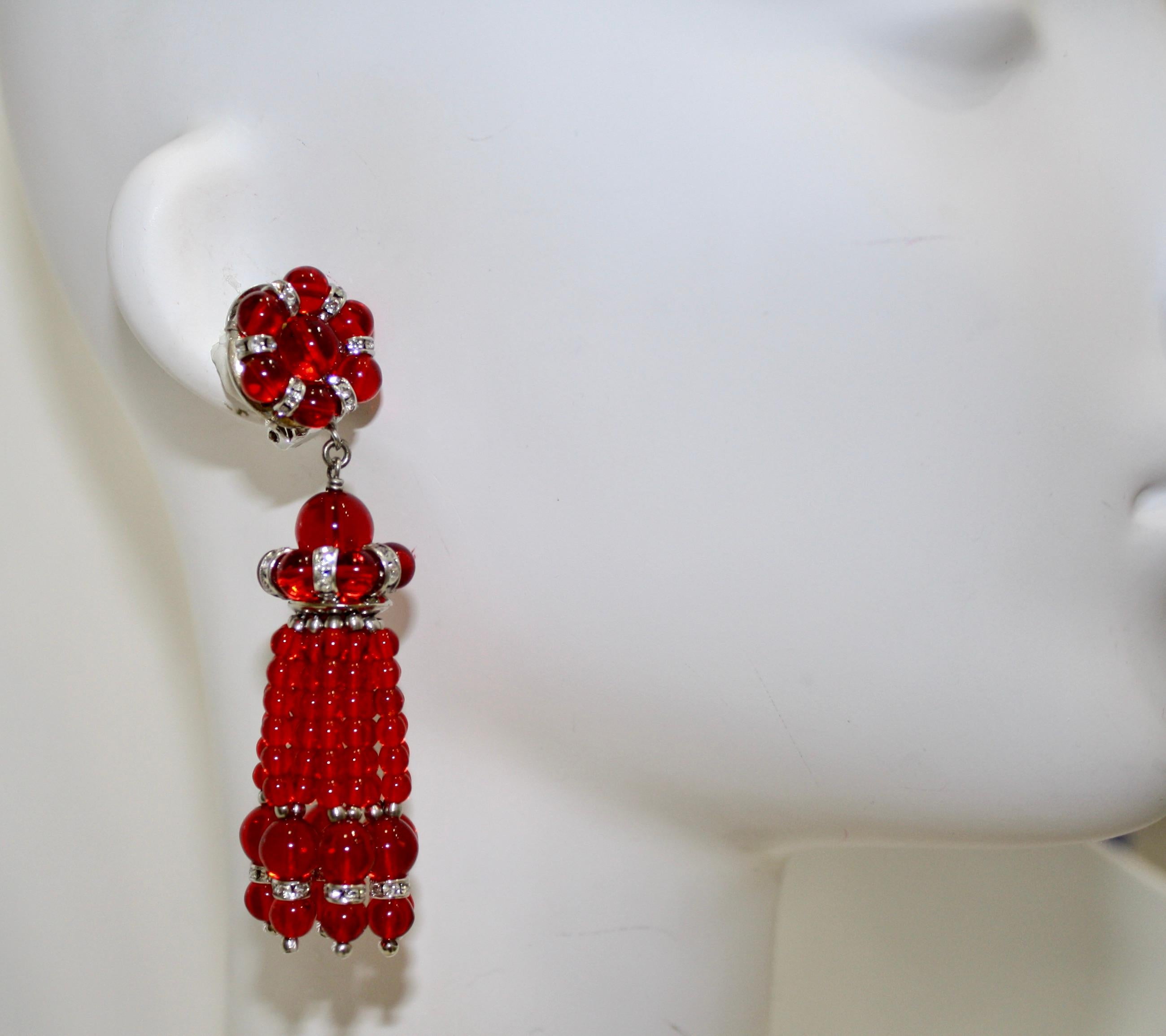 Women's or Men's Françoise Montague Red Tassel Earrings 