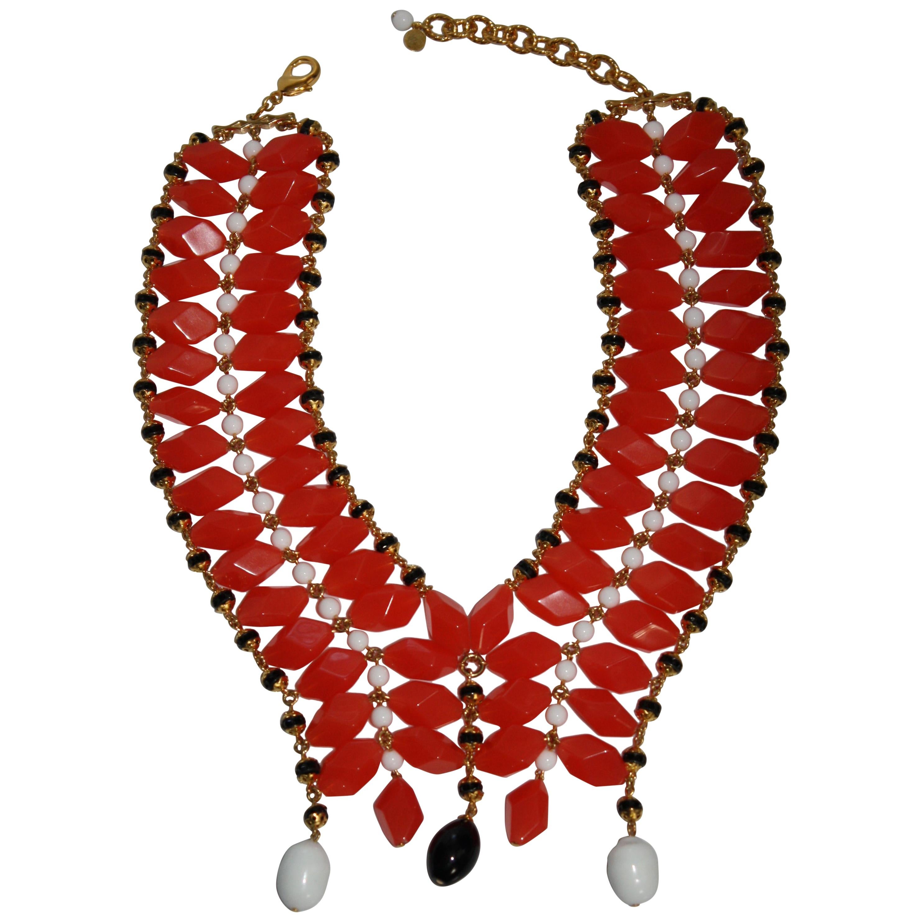 Francoise Montague Red, White, and Black Handmade Cabochon Necklace For Sale