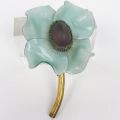 Francoise Montague Resin Brooch Aqua Green Giant Flower