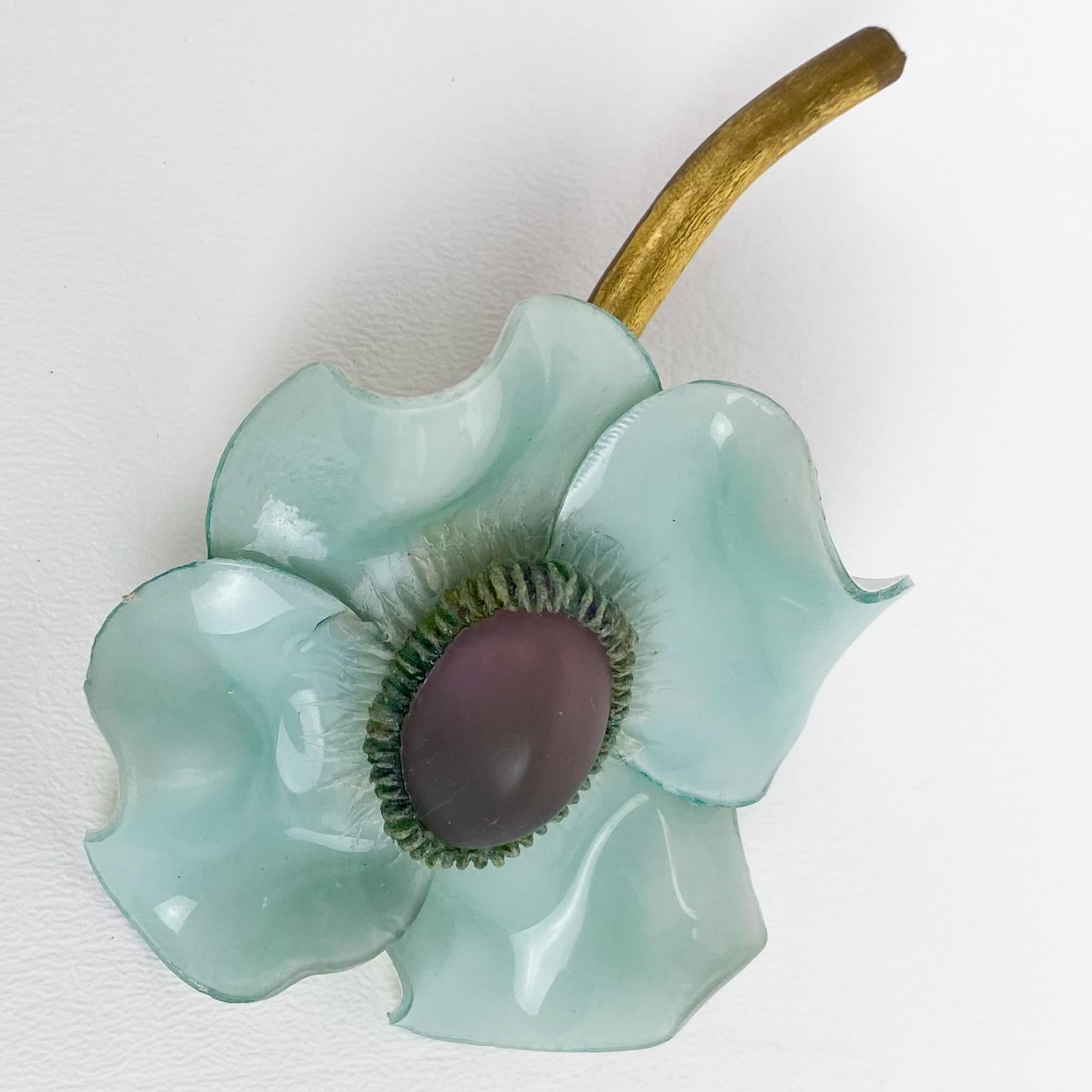 Women's or Men's Francoise Montague Resin Brooch Aqua Green Giant Flower For Sale
