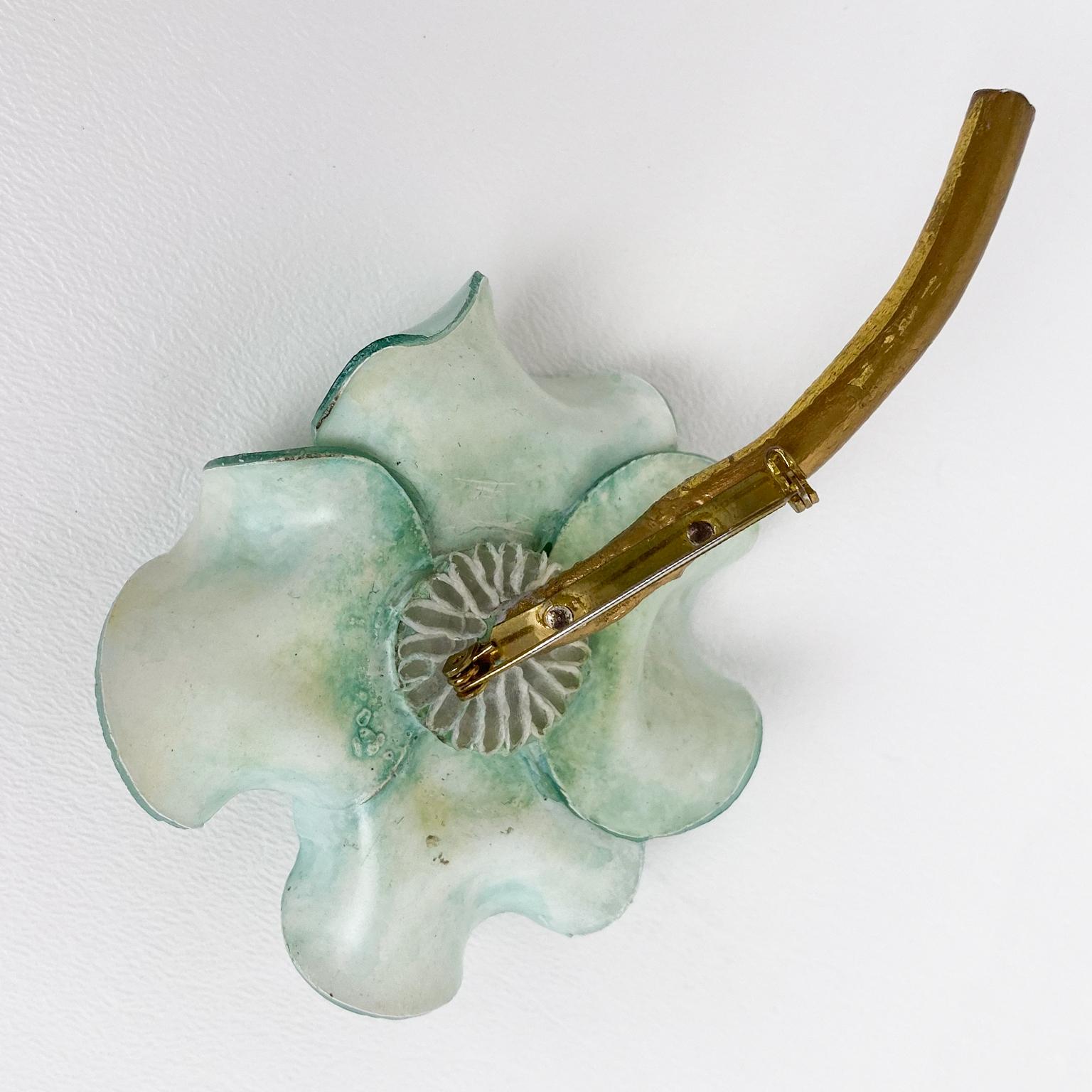 Francoise Montague Resin Brooch Aqua Green Giant Flower For Sale 1