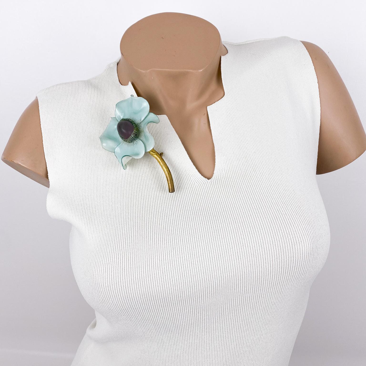 Francoise Montague Resin Brooch Aqua Green Giant Flower For Sale 2