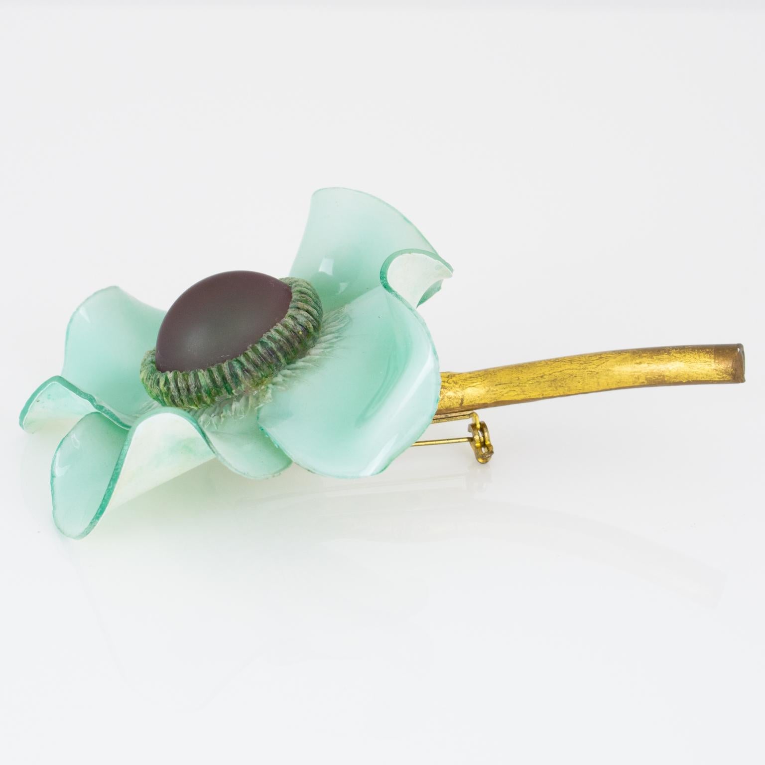 Francoise Montague Resin Brooch Aqua Green Giant Flower For Sale 3
