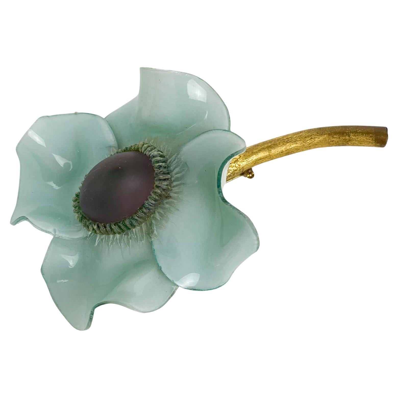Francoise Montague Resin Brooch Aqua Green Giant Flower For Sale