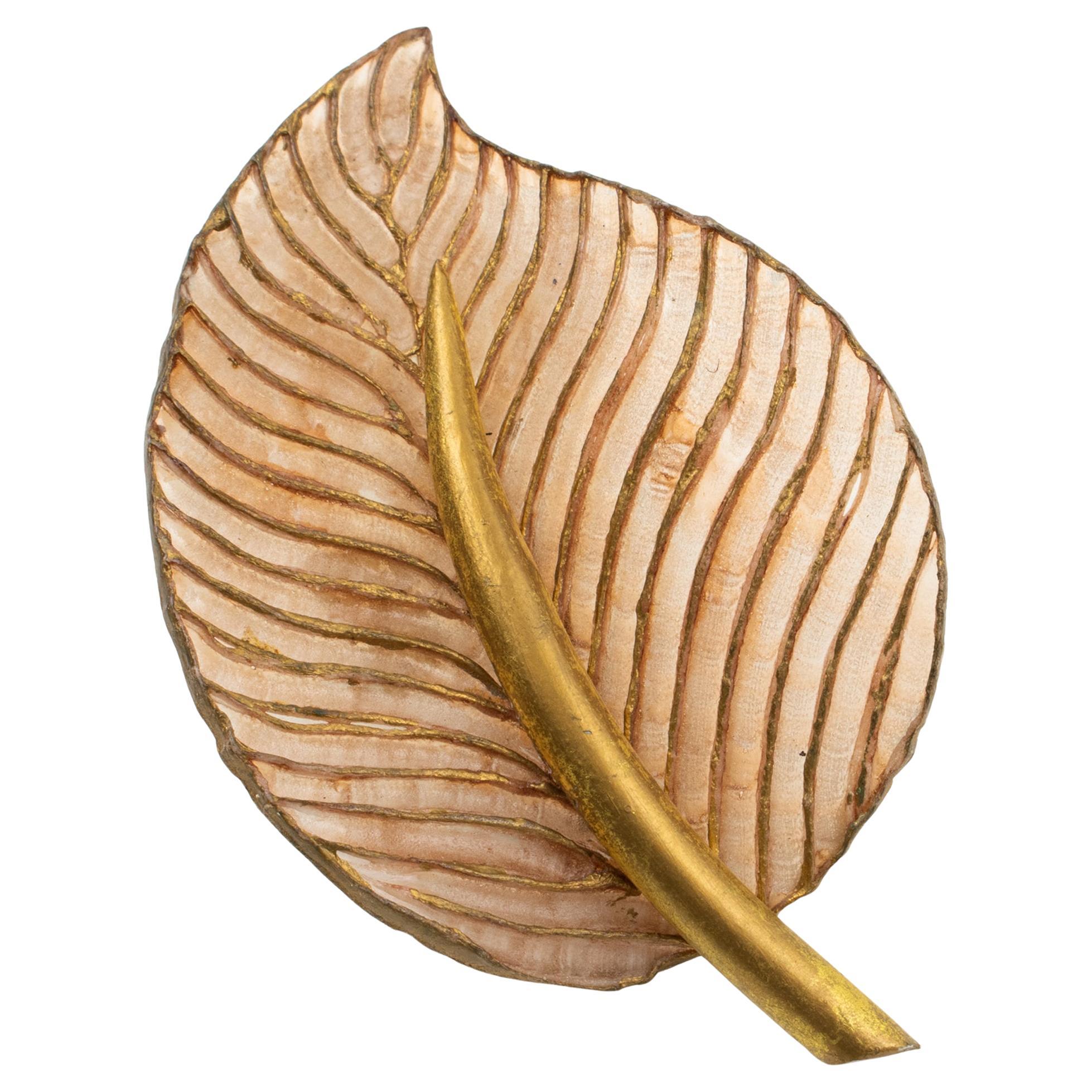 Francoise Montague Resin Brooch Golden Brown Leaf