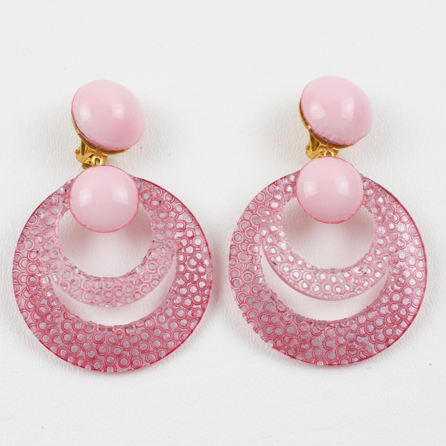 Modern Francoise Montague Resin Clip Earrings Dangle Powder Pink Rings