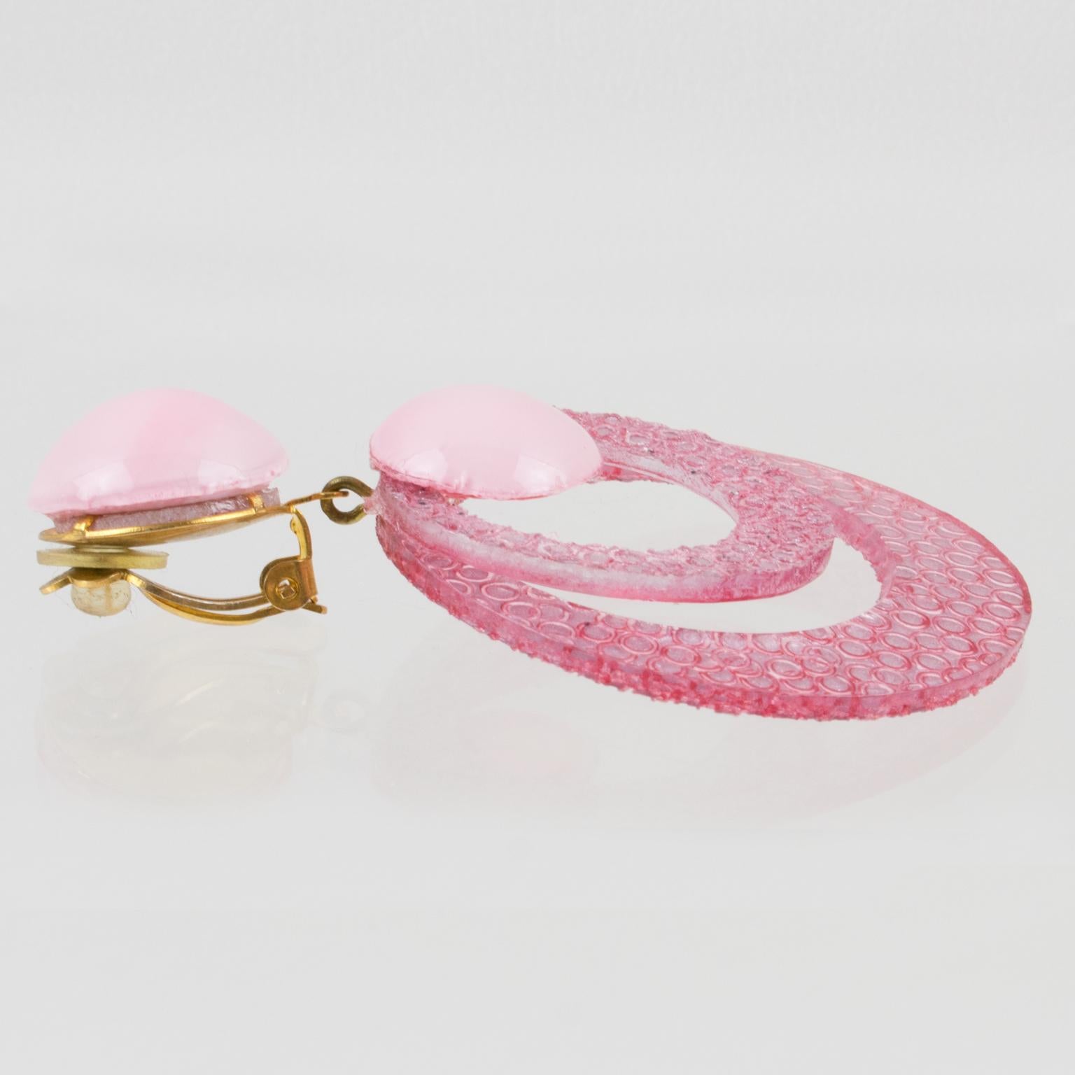 Women's or Men's Francoise Montague Resin Clip Earrings Dangle Powder Pink Rings