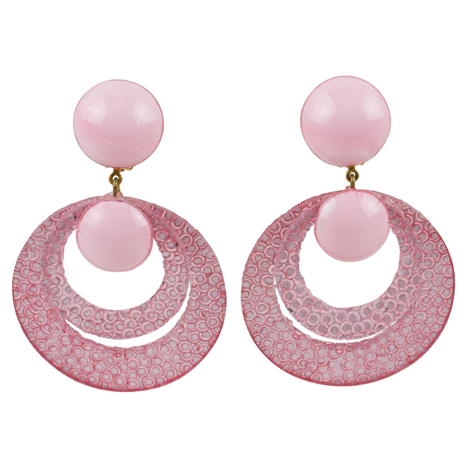 Francoise Montague Resin Clip Earrings Dangle Powder Pink Rings