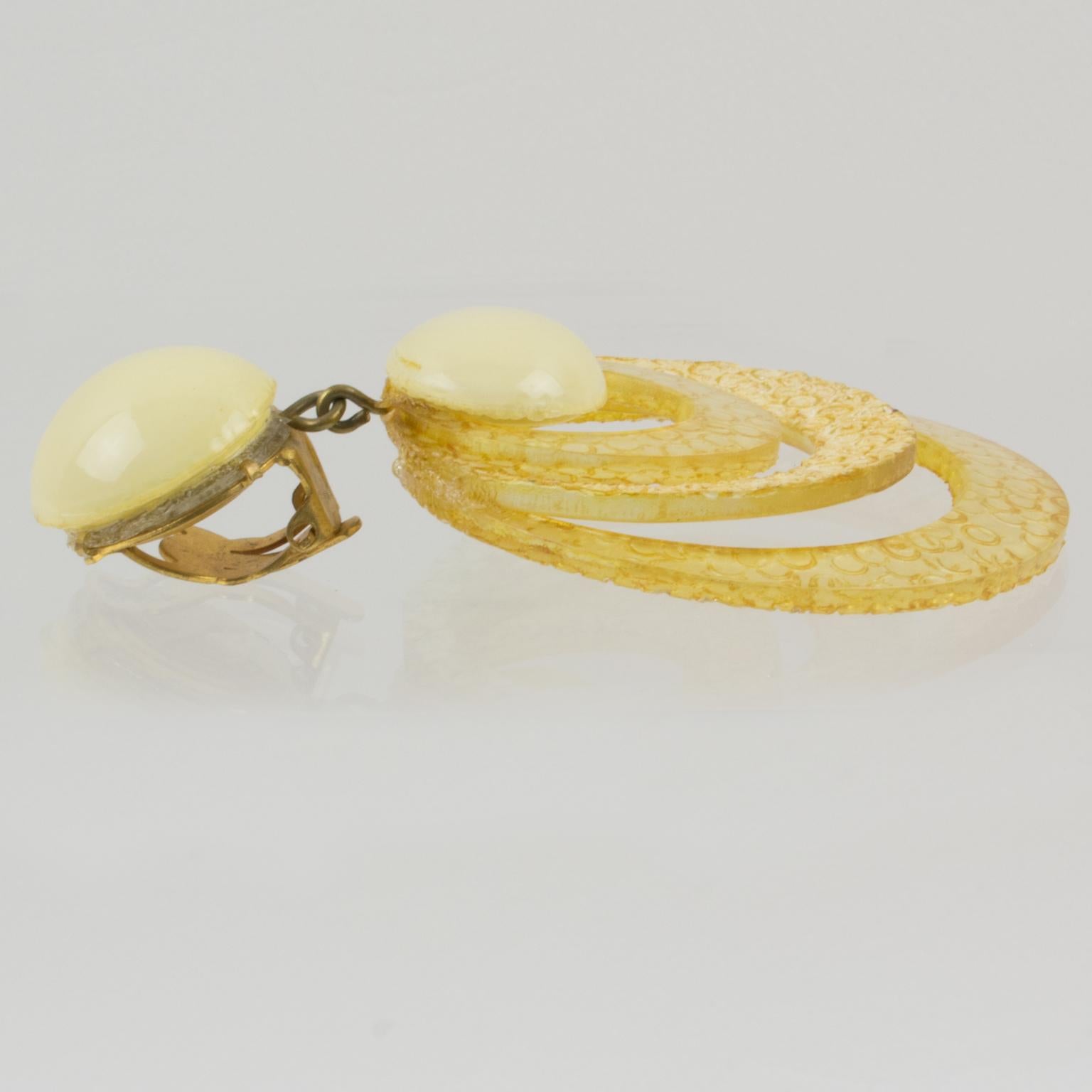 Women's or Men's Francoise Montague Resin Clip Earrings Dangle Yellow Rings