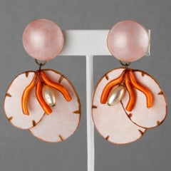 Francoise Montague Resin Dangle Clip Earrings Coral and Peachy Pink Lunaria