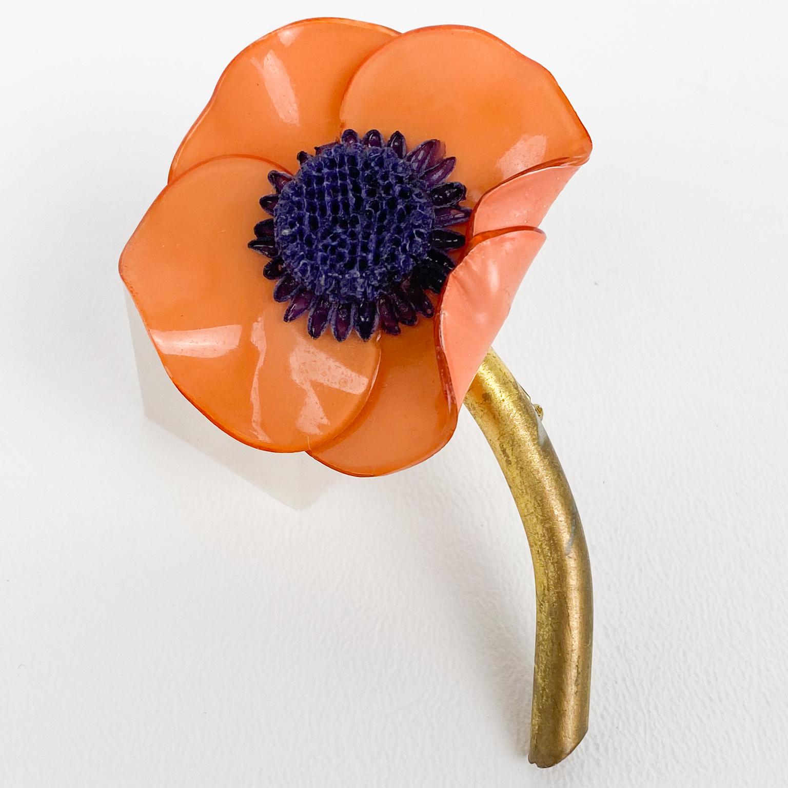 シモンズグランドセール Orange Brooch Pin Resin Montague Francoise Poppy For Flower アクセサリー
