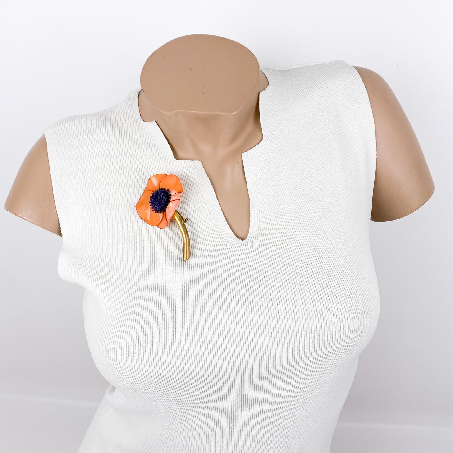 Francoise Montague Resin Pin Brooch Orange Poppy Flower For Sale 2