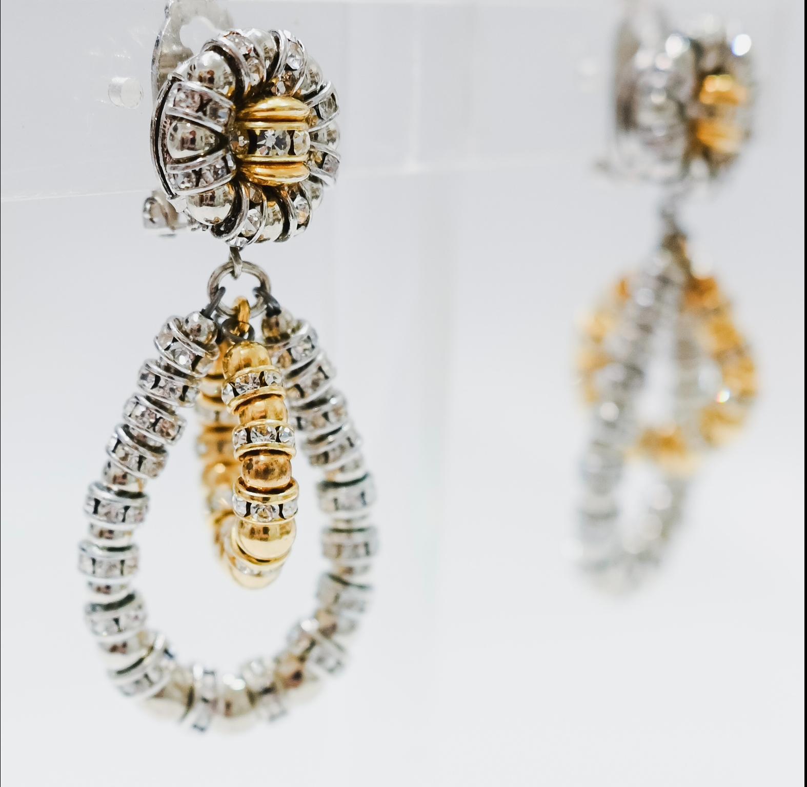 Women's or Men's Francoise Montague Silver and Gold with Crystal Lolita Earrings