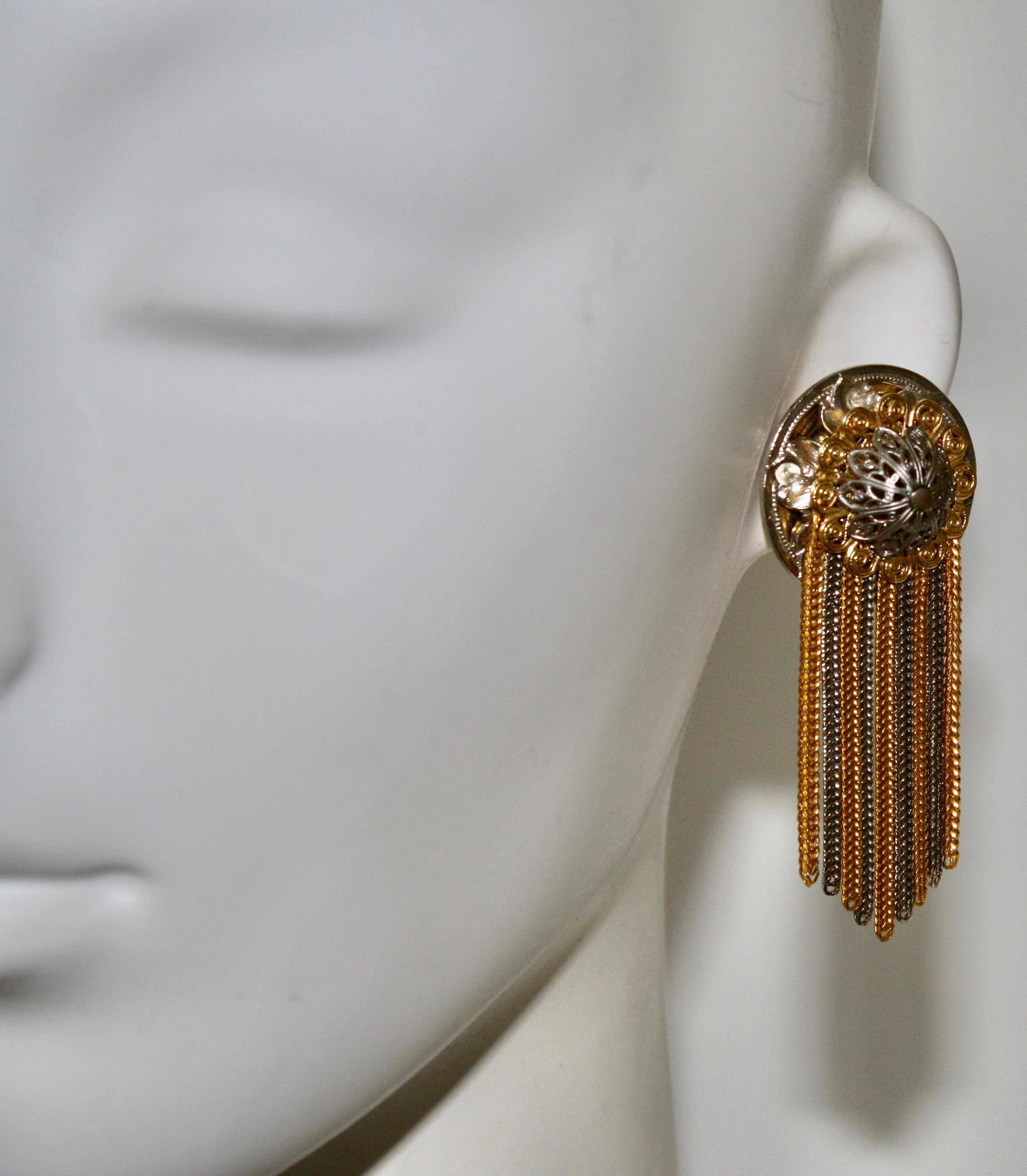 Françoise Montague Silver and Gold Tassel Earrings  In New Condition In Virginia Beach, VA
