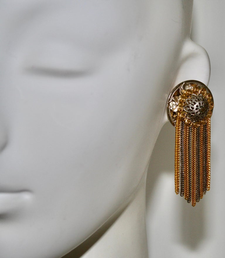 Françoise Montague Silver and Gold Tassel Earrings  In New Condition For Sale In Virginia Beach, VA