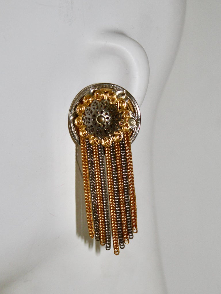 Women's or Men's Françoise Montague Silver and Gold Tassel Earrings  For Sale