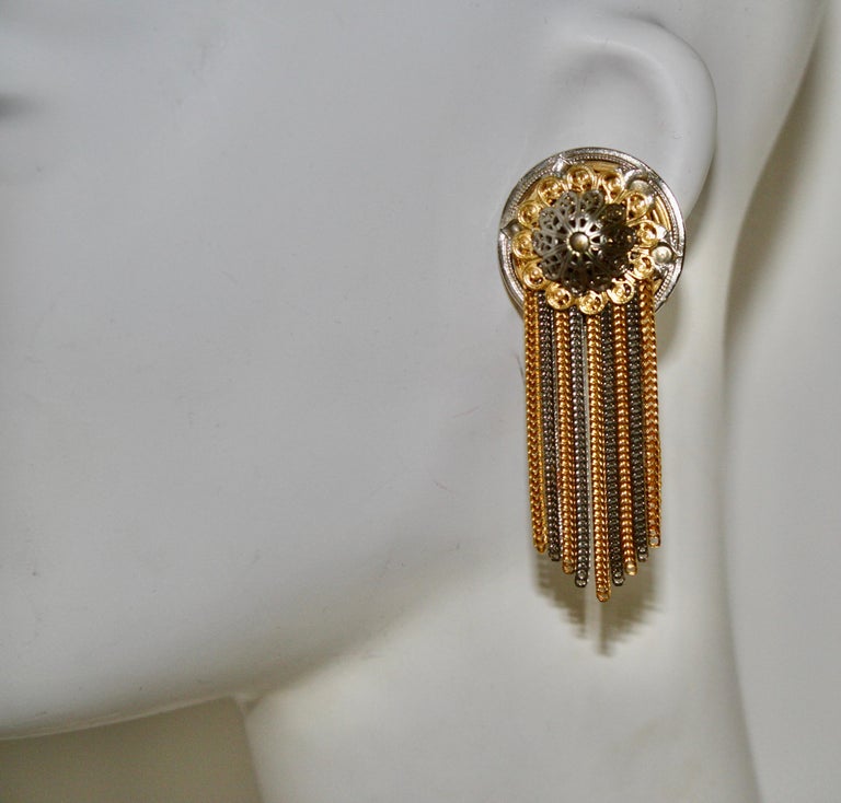 Françoise Montague Silver and Gold Tassel Earrings  For Sale 2