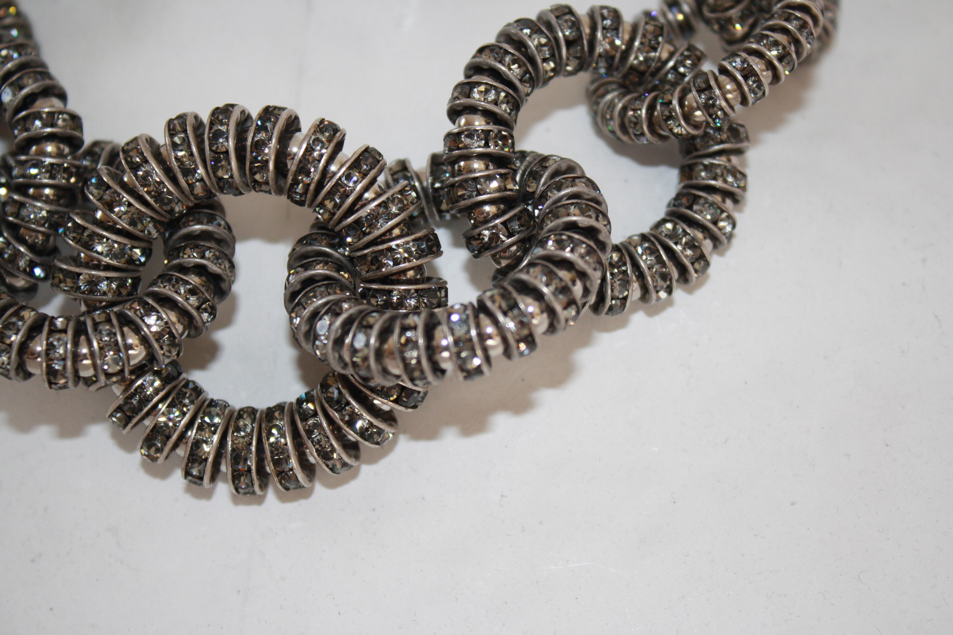 Francoise Montague Silver and Grey Crystal Link Choker Necklace In New Condition In Virginia Beach, VA