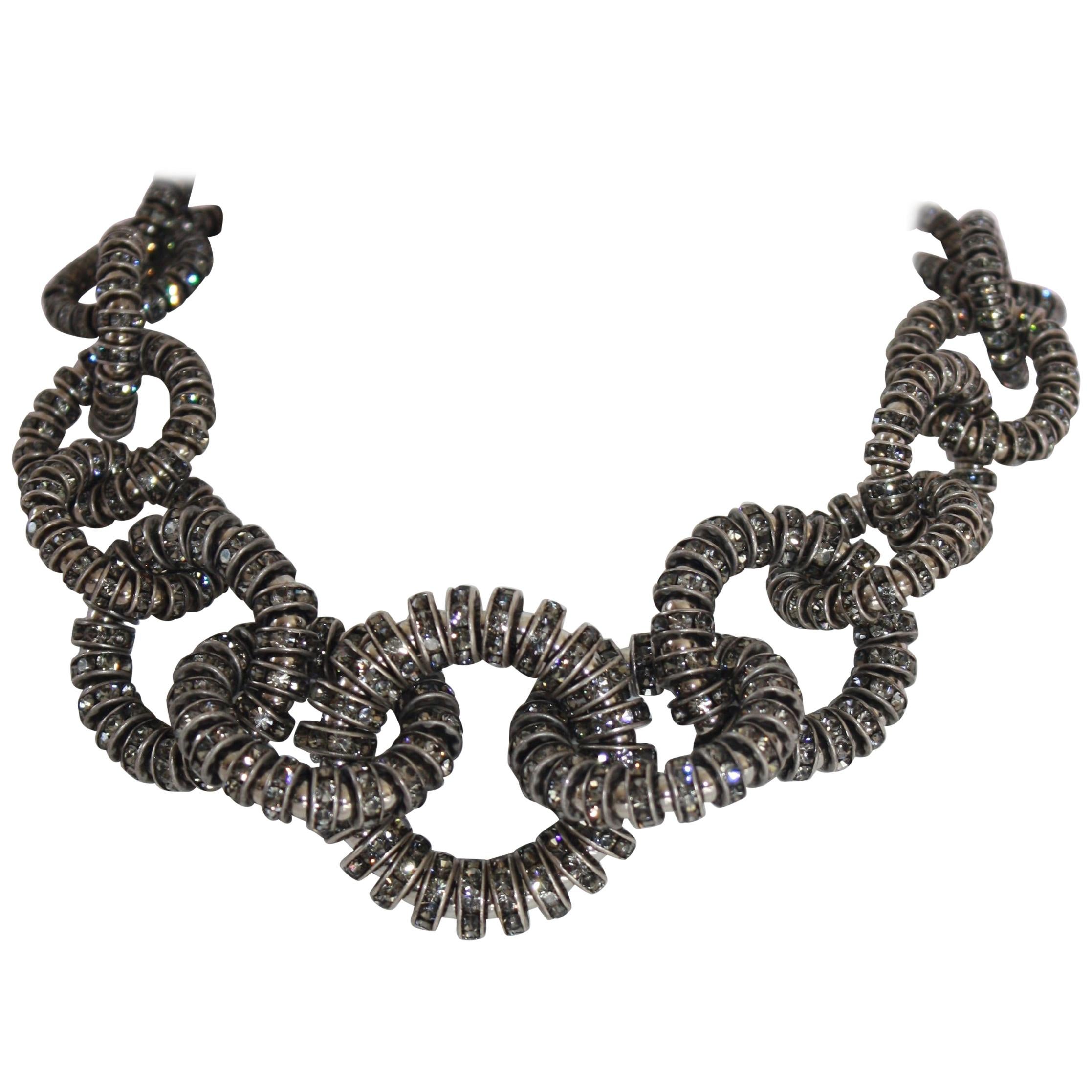 Francoise Montague Silver and Grey Crystal Link Choker Necklace