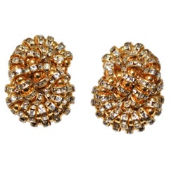 Francoise Montague Silver Metal Swarovski Crystal Clip-On Earrings, New