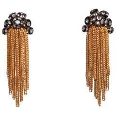 Francoise Montague Swarovski Crystal and Gold Tassel Clips