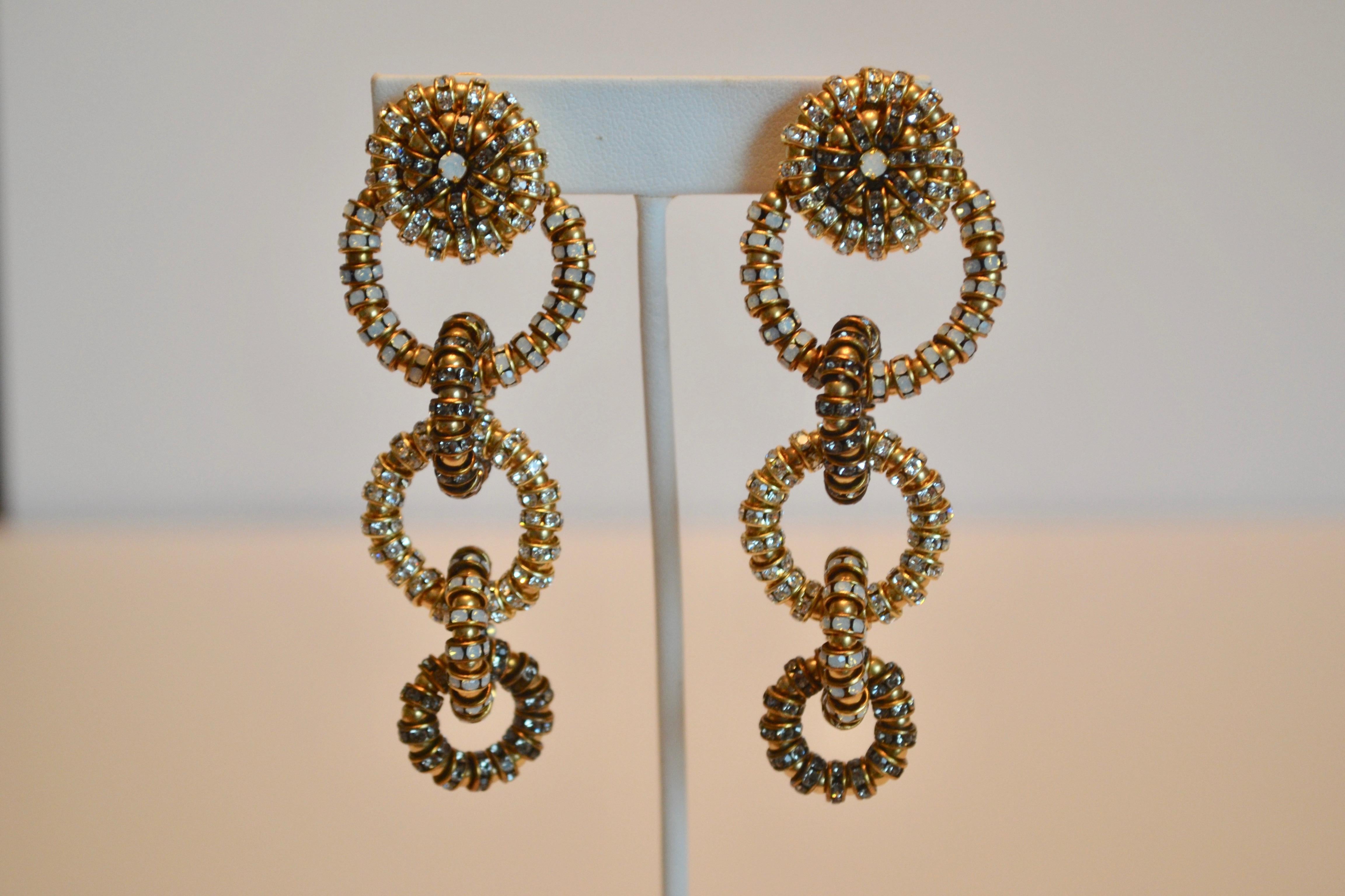 Artist Francoise Montague Swarovski Crystal Triple Circle Clip Earrings