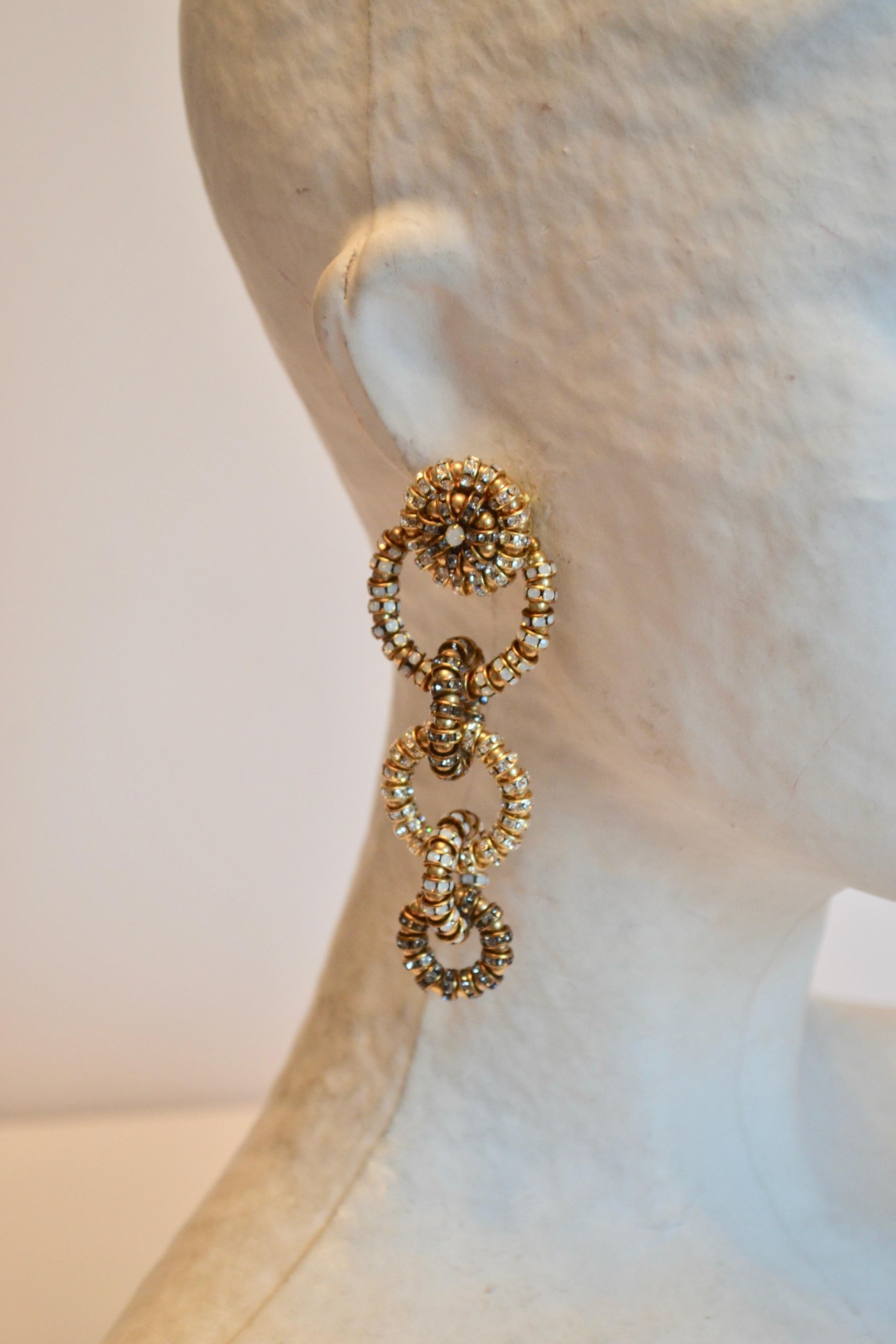 Brilliant Cut Francoise Montague Swarovski Crystal Triple Circle Clip Earrings