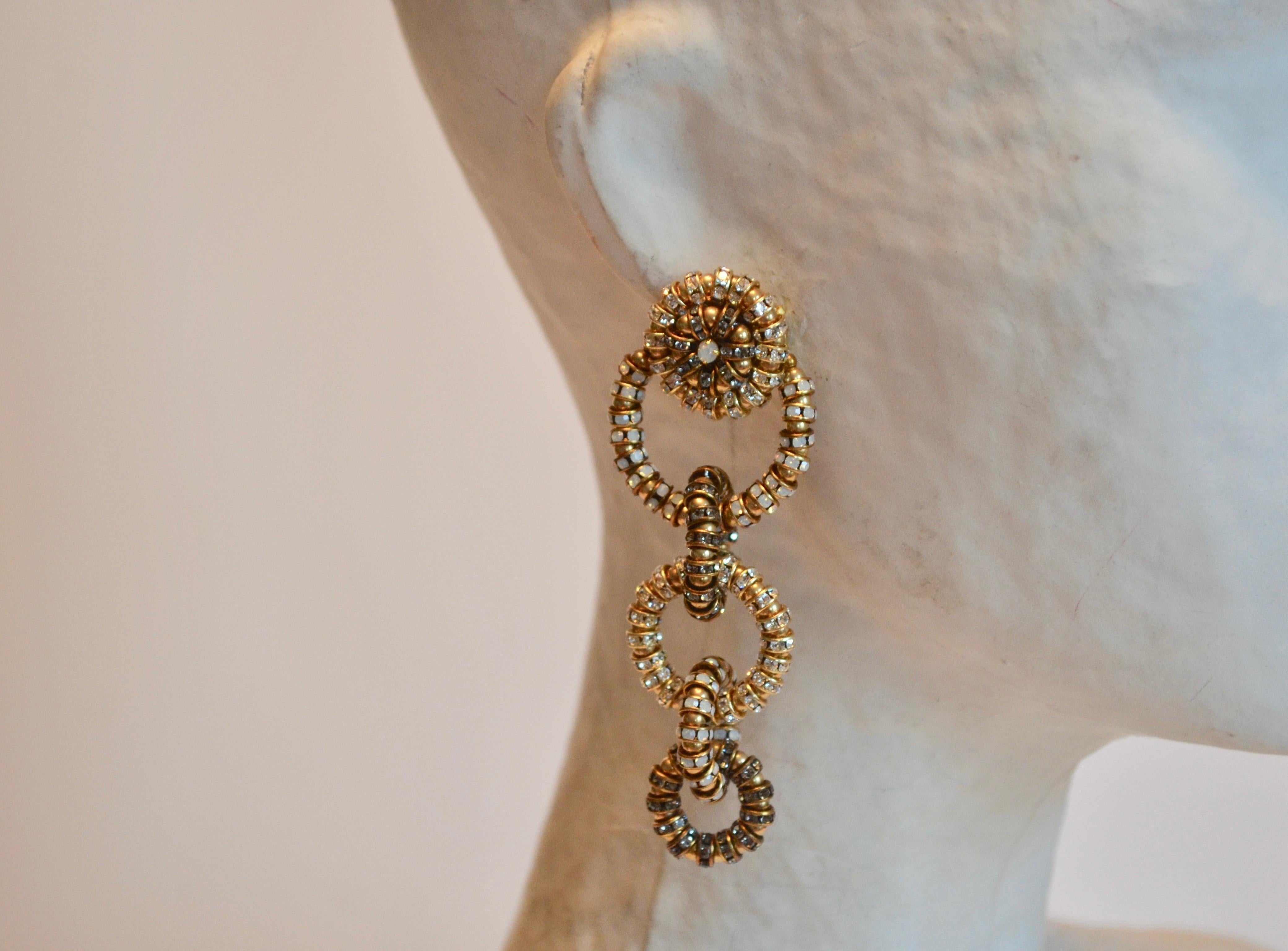 Francoise Montague Swarovski Crystal Triple Circle Clip Earrings In New Condition In Virginia Beach, VA