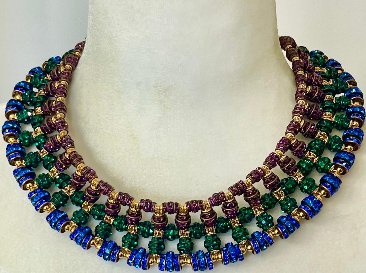 Contemporary Francoise Montague Tri-Tone Swarovski Crystal Rondelle Choker Necklace For Sale